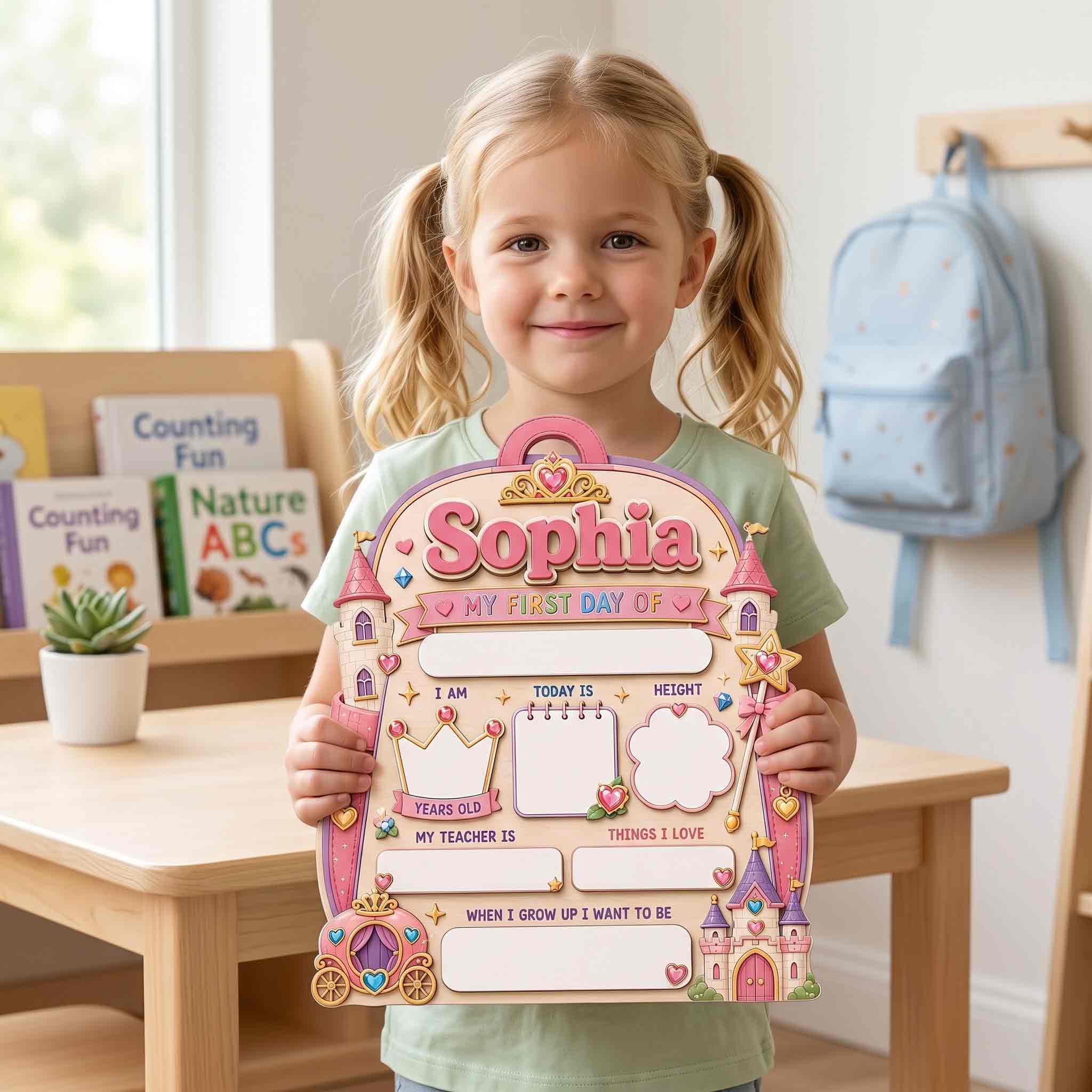Personalized Princess Magic Style First & Last Day School Sign, Reusable Dry Erase Board, Back to School Sign