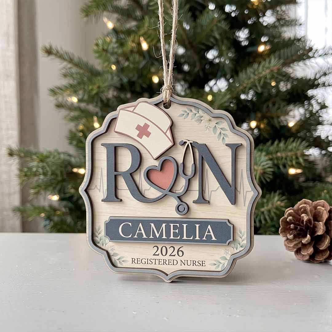 Registered Nurse Custom Name Nurse 2-Layer Wooden Ornament
