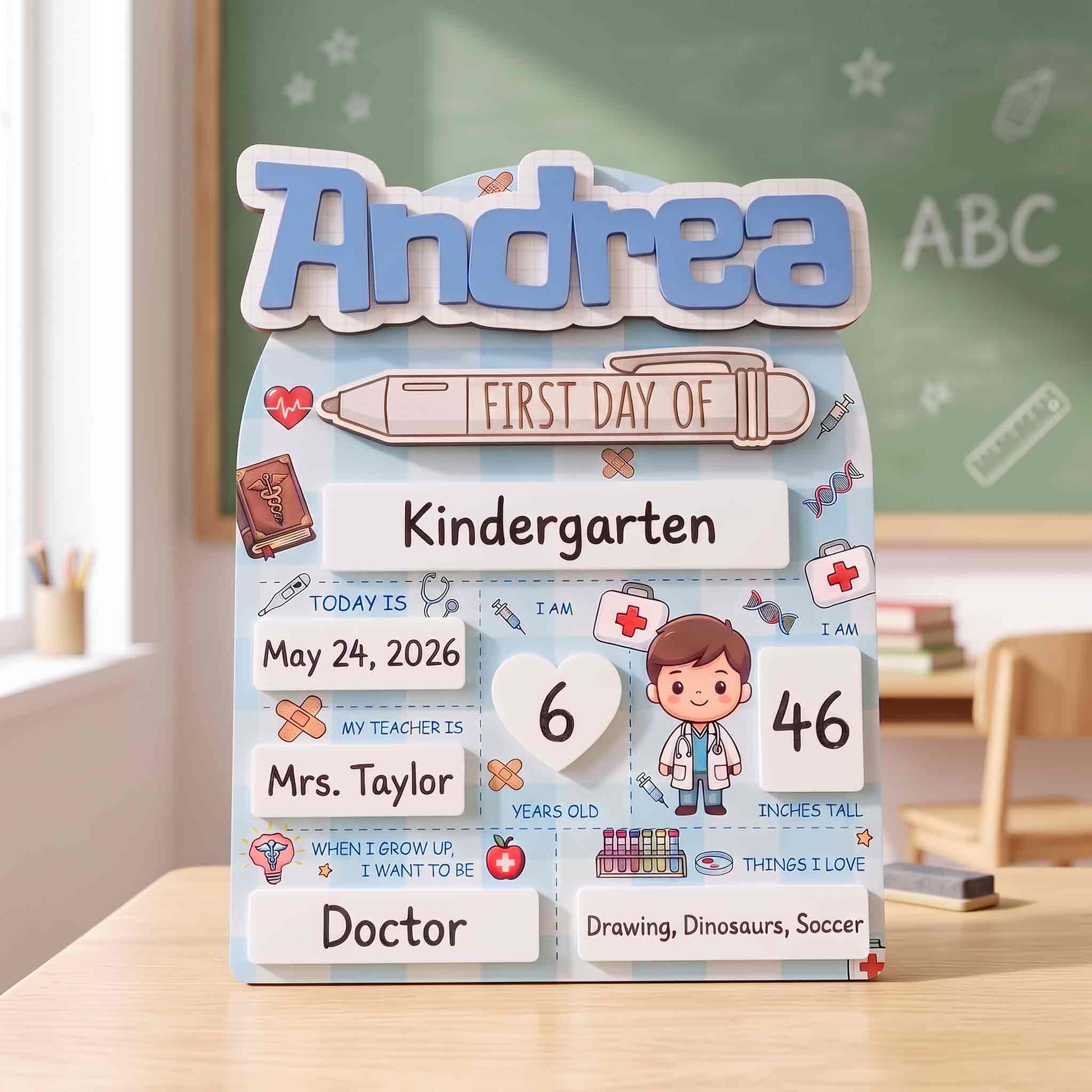 Personalized Doctor First Day School Board, Reusable Dry Erase Board, Back to School Sign