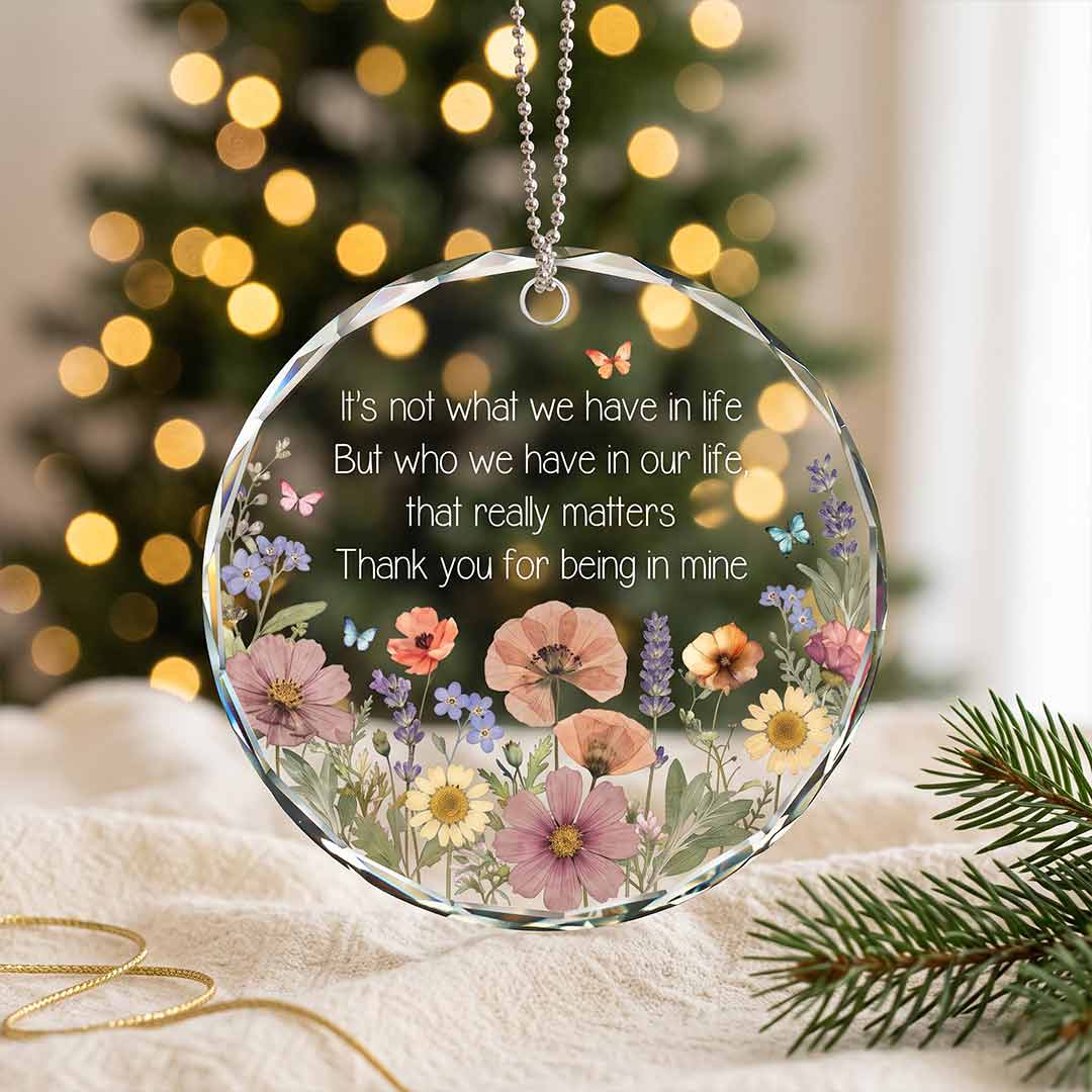 Thank You For Being In My Life Floral Butterfly Friendship Appreciation Keepsake Round Glass Christmas Ornament for Best Friend
