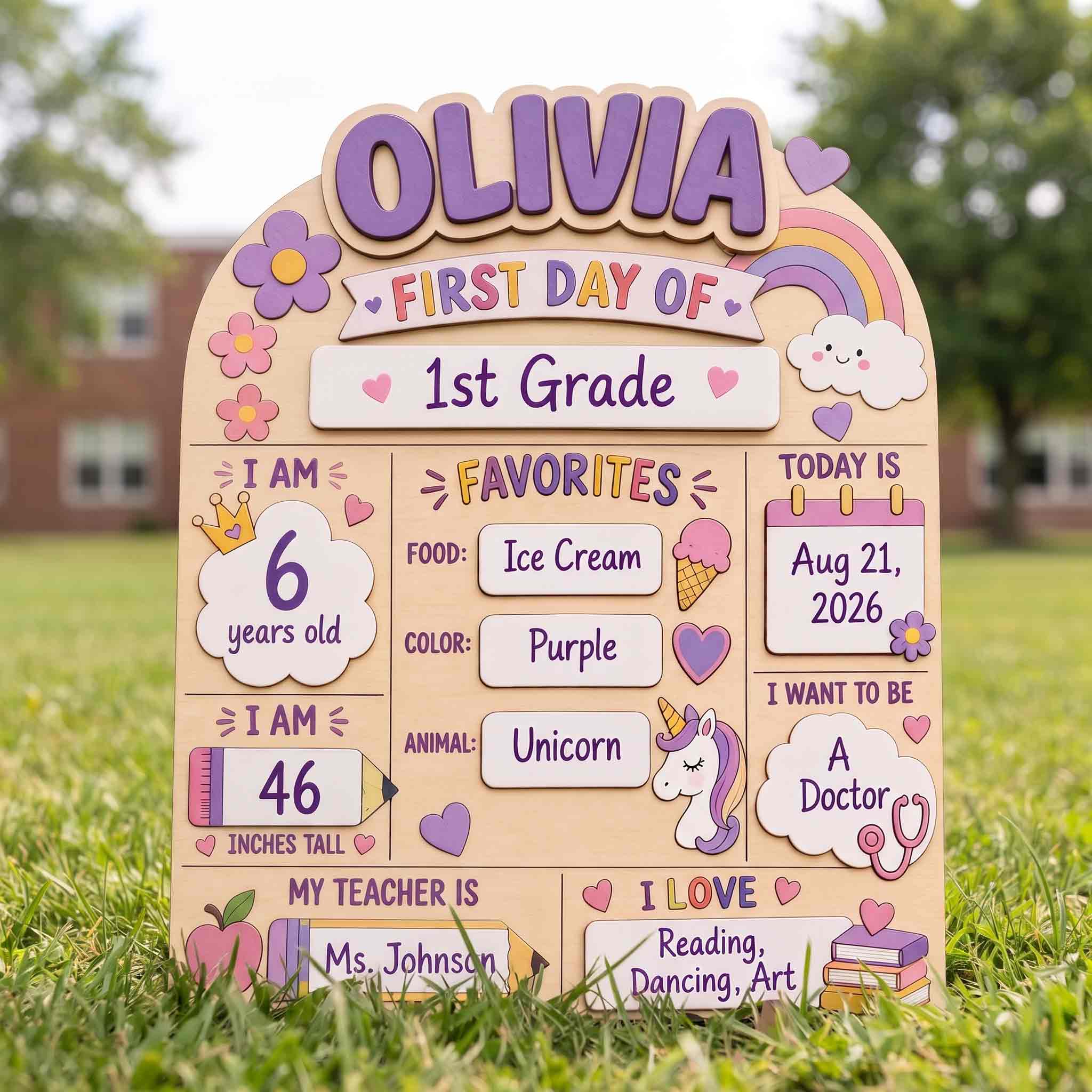 ersonalized Unicorn First Day School Board, Reusable Dry Erase Board, Back to School Sign