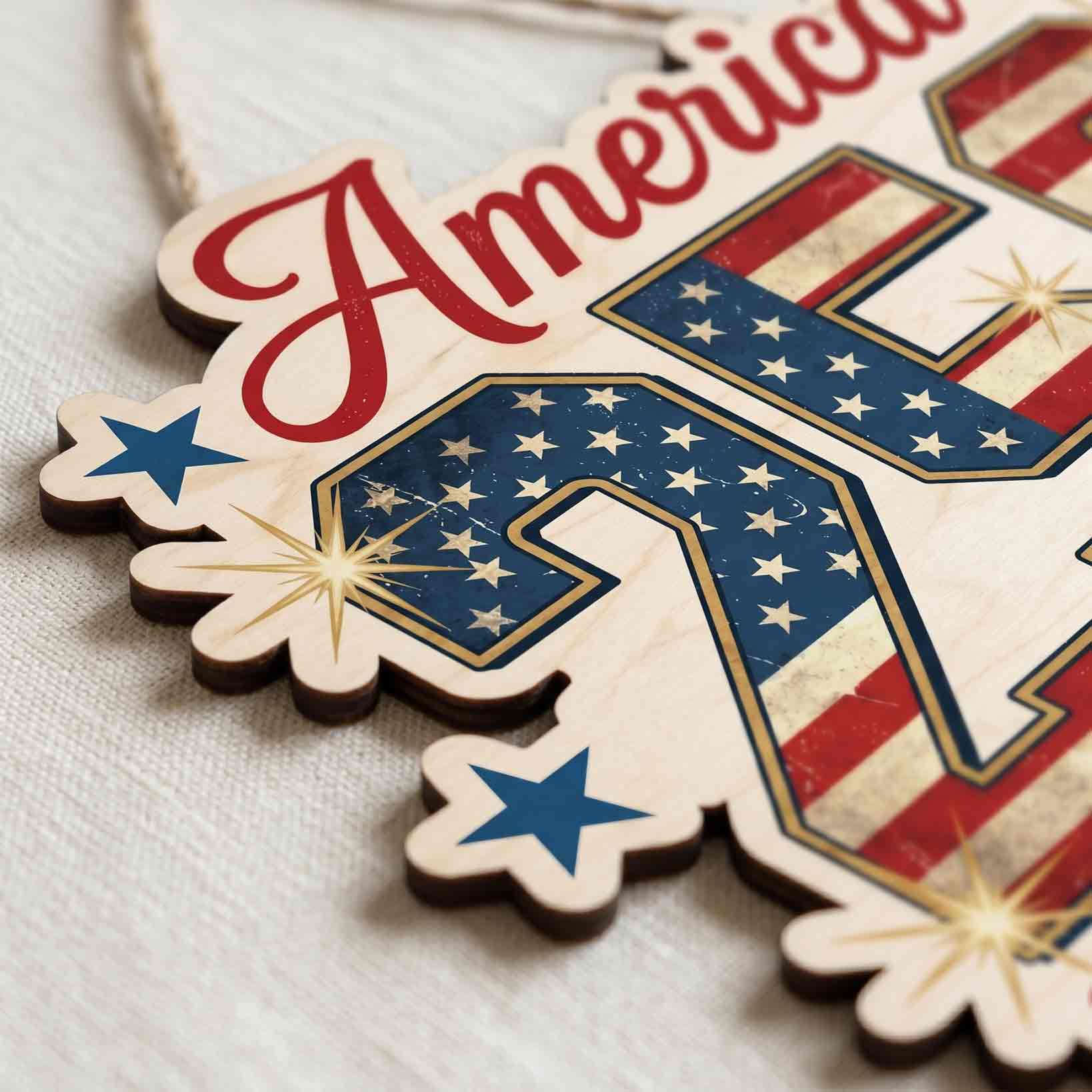 America 250 Years of Freedom 1776-2026 American Flag Gold Patriotic Wooden Sign