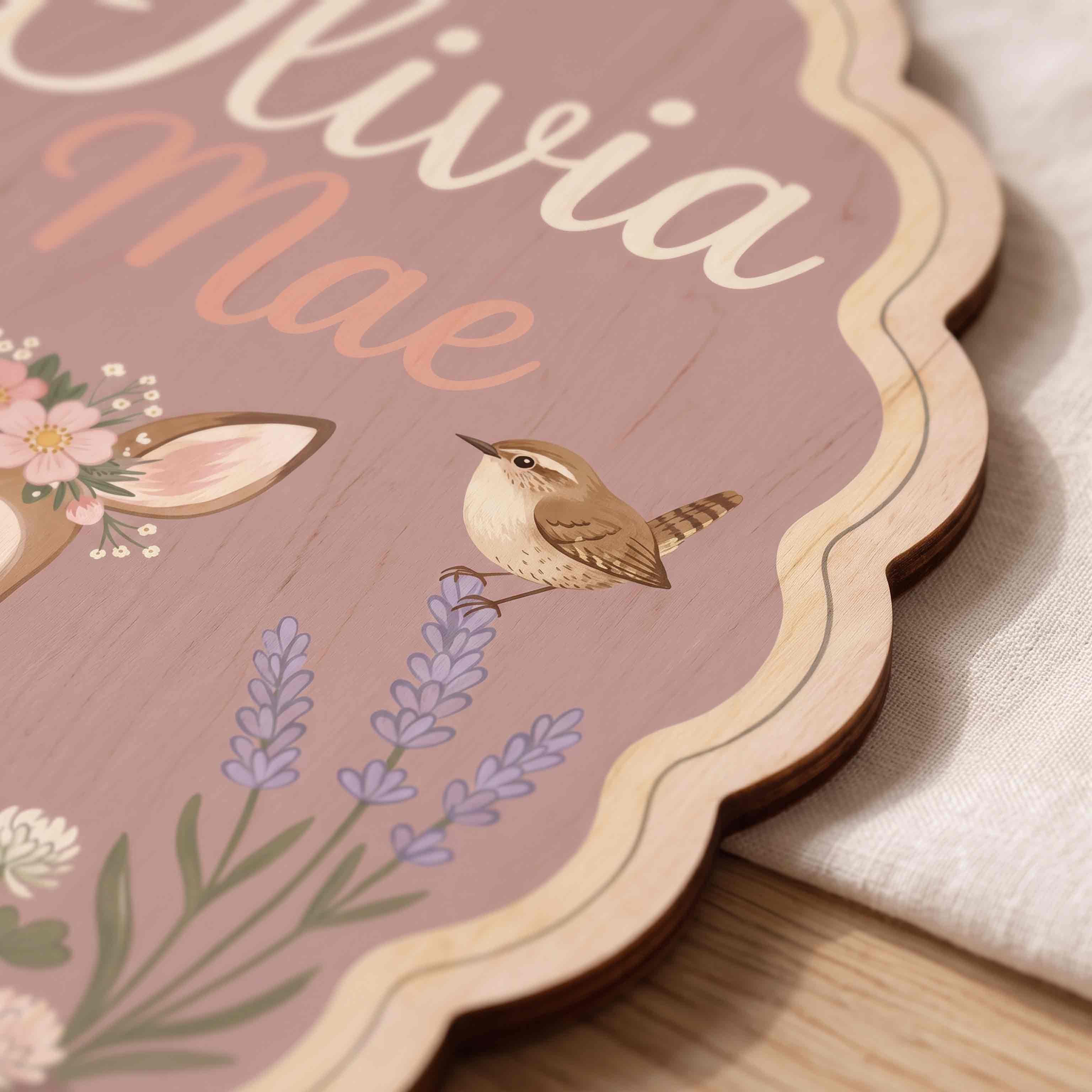 Personalized Cute Floral Deer Name Wooden Sign