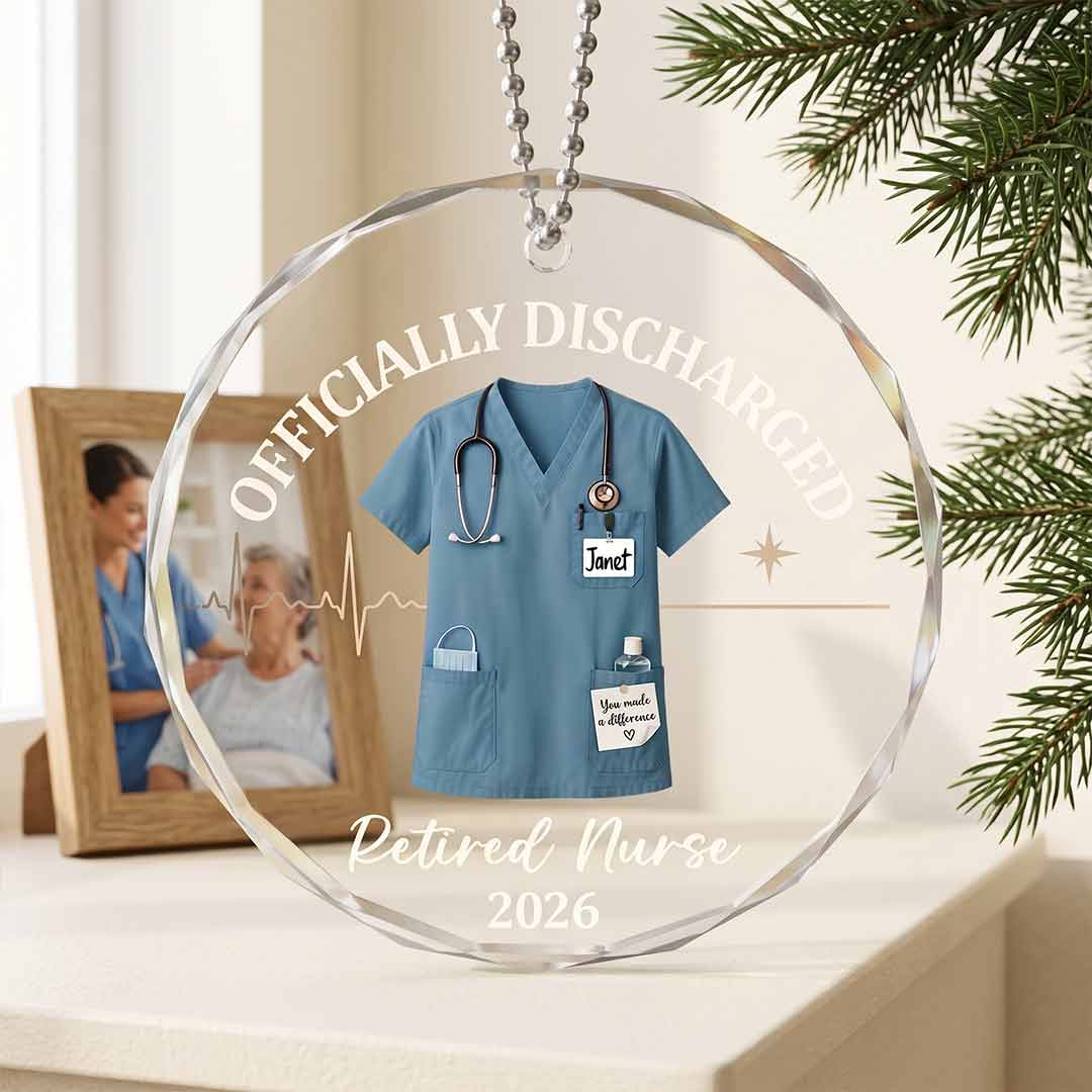 Discharged Retired Nurse Healthcare Appreciation Personalized Custom Name Date Nurse Keepsake Round Glass Christmas Ornament for Retired Nurses