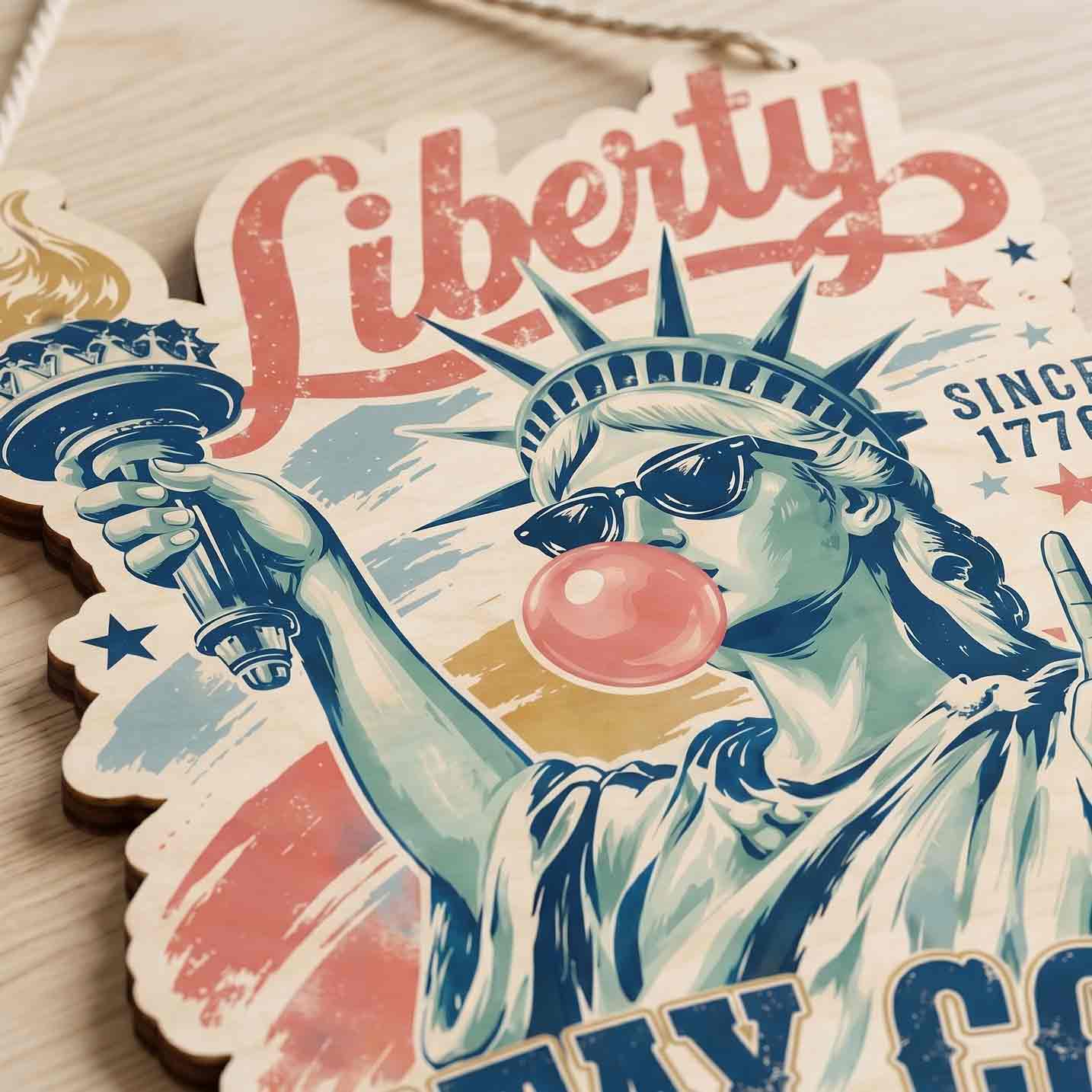 Liberty Stay Cool Be Free Wooden Hanging Sign Funny Patriotic Door Decor