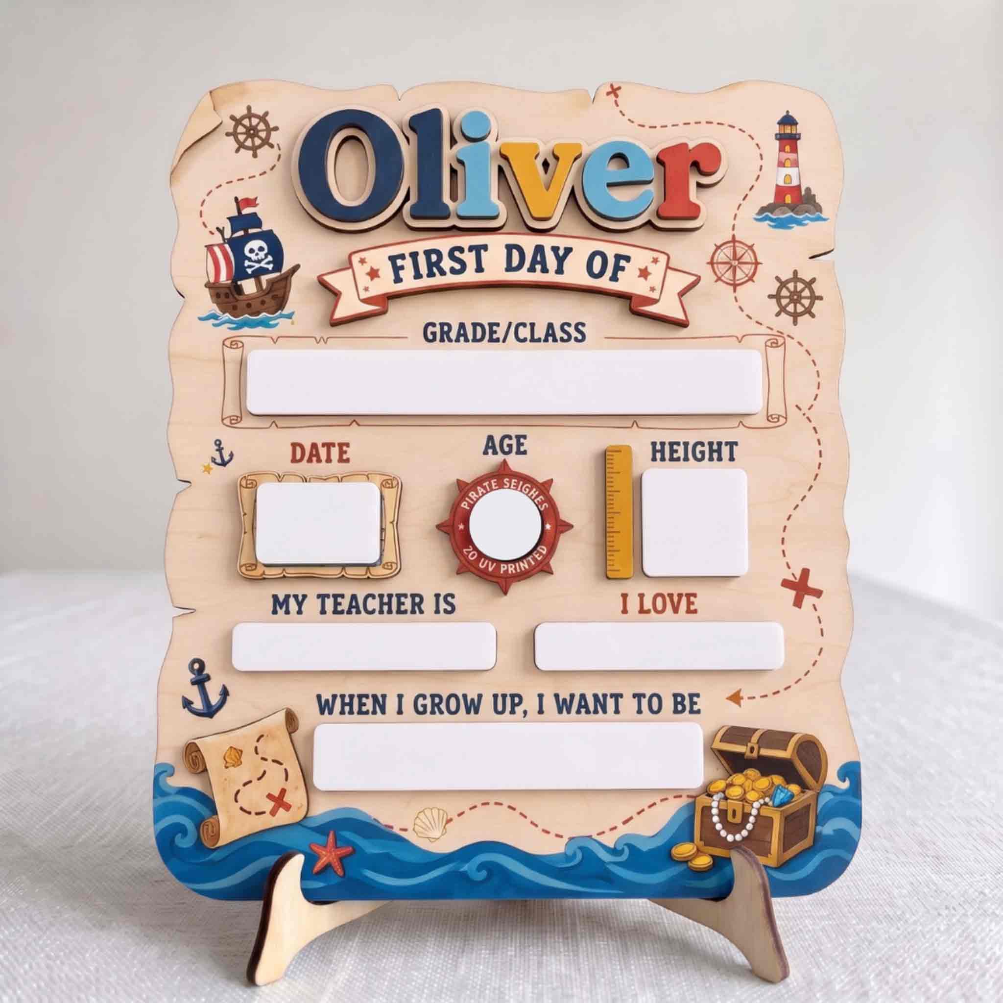 Personalized Pirate Adventure Theme First & Last Day School Sign, Reusable Dry Erase Board, Back to School Sign