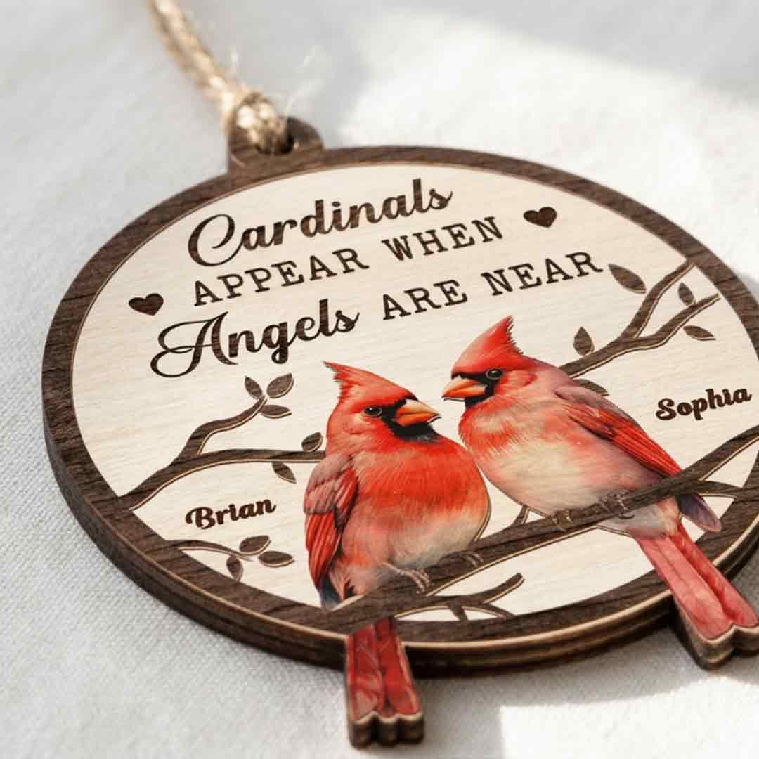 In Loving Memory Cardinals Personalized Custom Name Memorial 2-Layer Wooden Christmas Ornament for Loss of Loved One