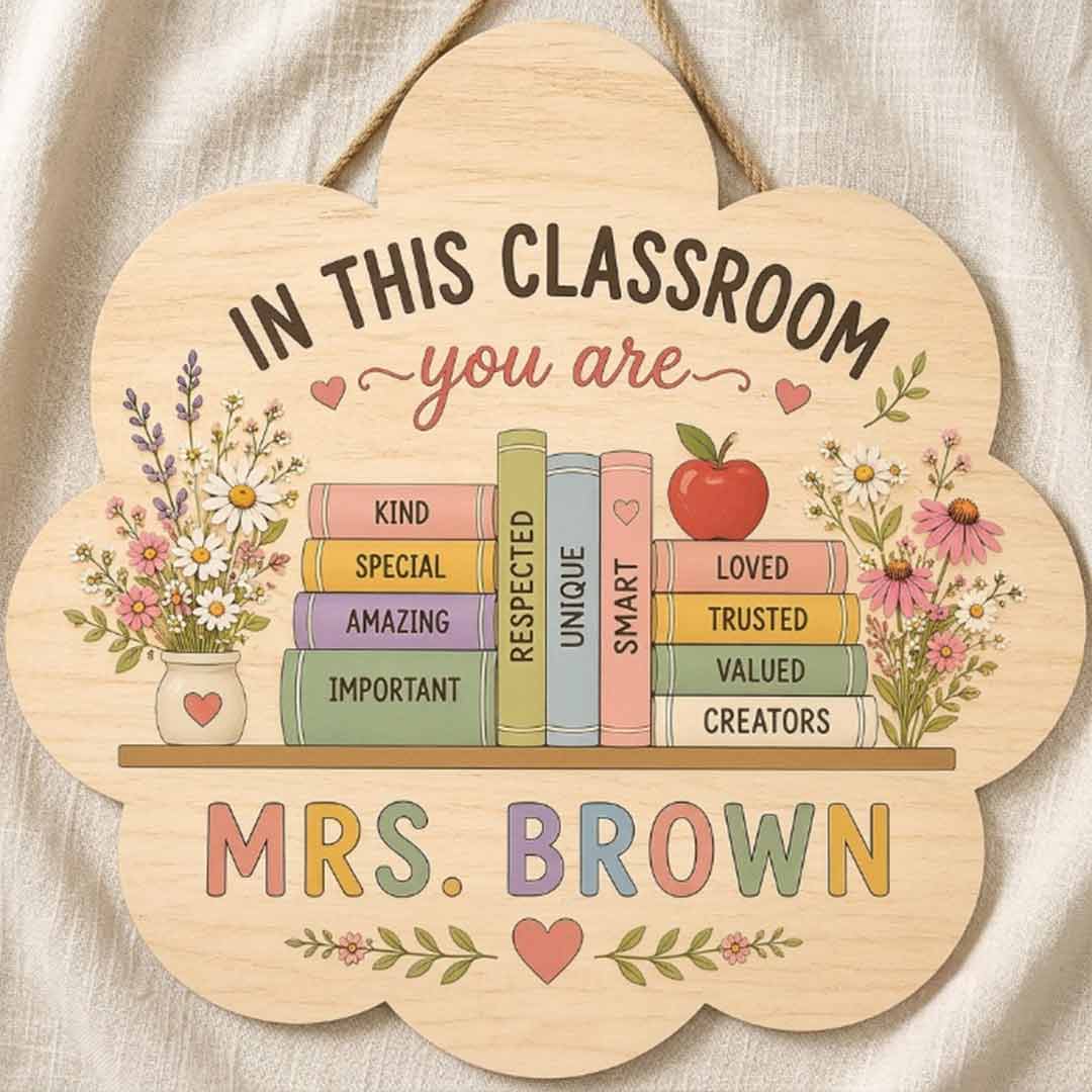 Personalized Teacher Name Wooden Sign Door Hanger In Classroom You Are Kind, Special Wooden Classroom Decor, Back to School Sign
