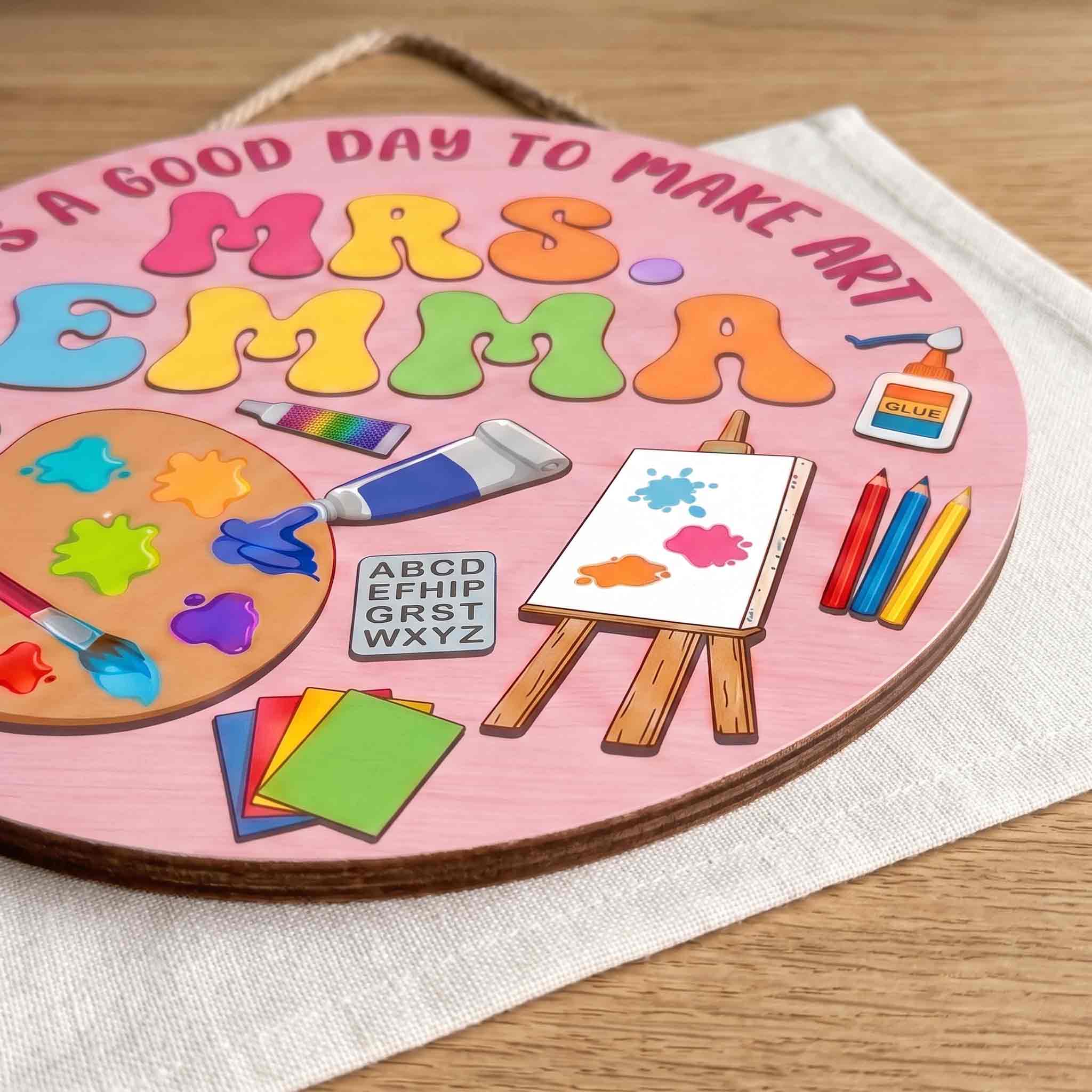 Personalized Art Teacher Classroom Door Hanger Wooden Sign, Custom Art Classroom Welcome Sign