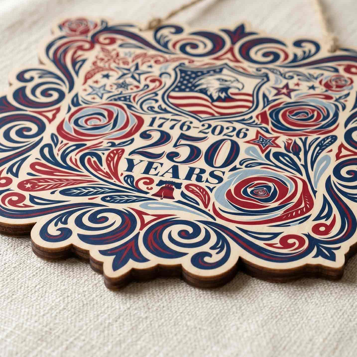 America 250th Anniversary Retro Floral USA Patriotic Wooden Sign