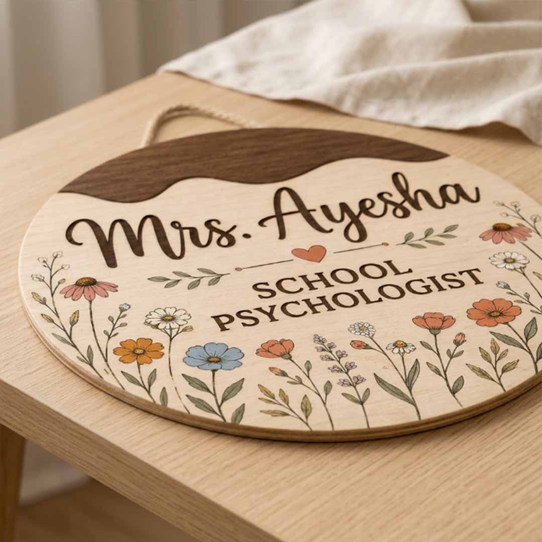 Personalized Teacher Name Wooden Sign Door Hanger School Psychologist Wooden Classroom Decor, Back to School Sign