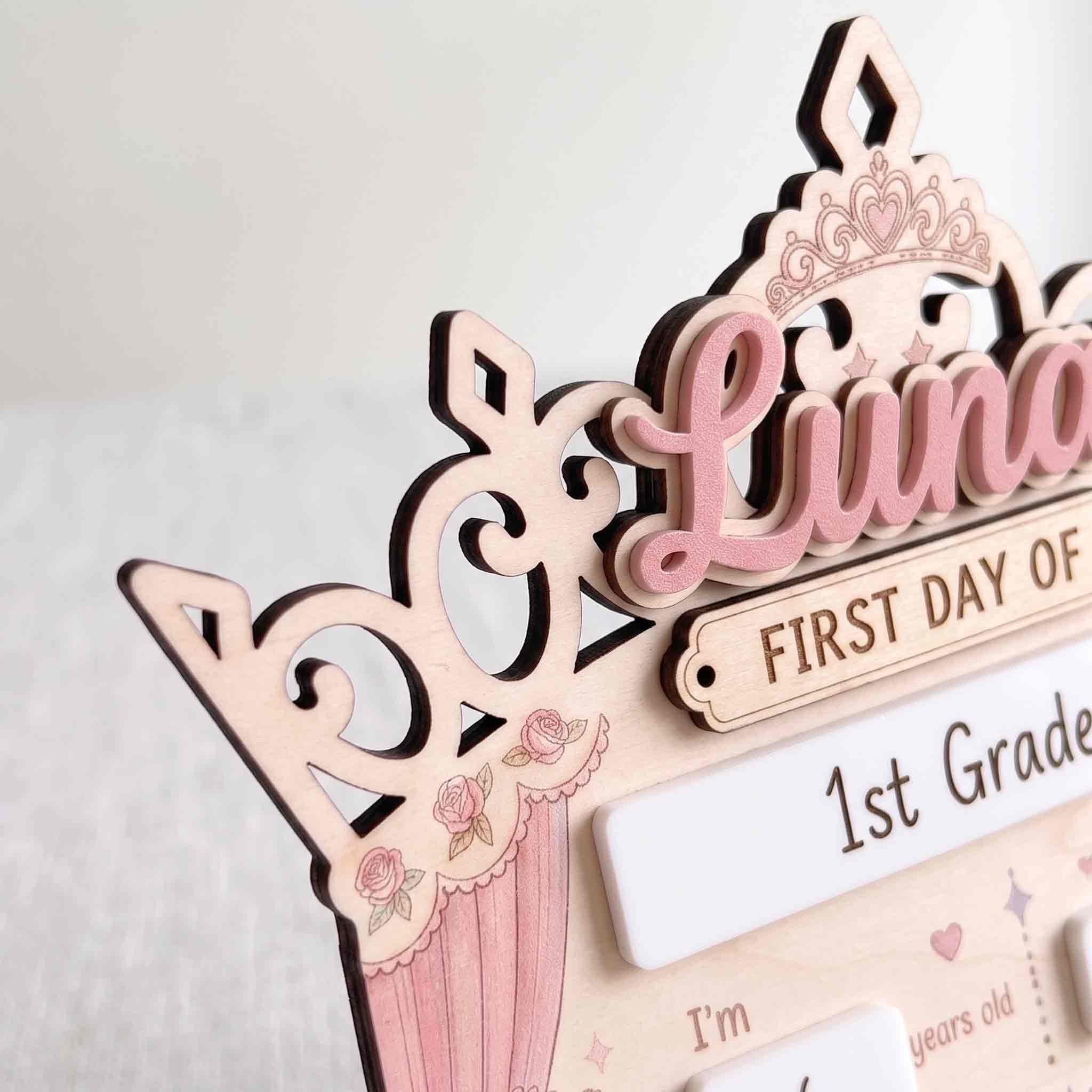 Personalized Princess Crown First Day School Board, Reusable Dry Erase Board, Back to School Sign