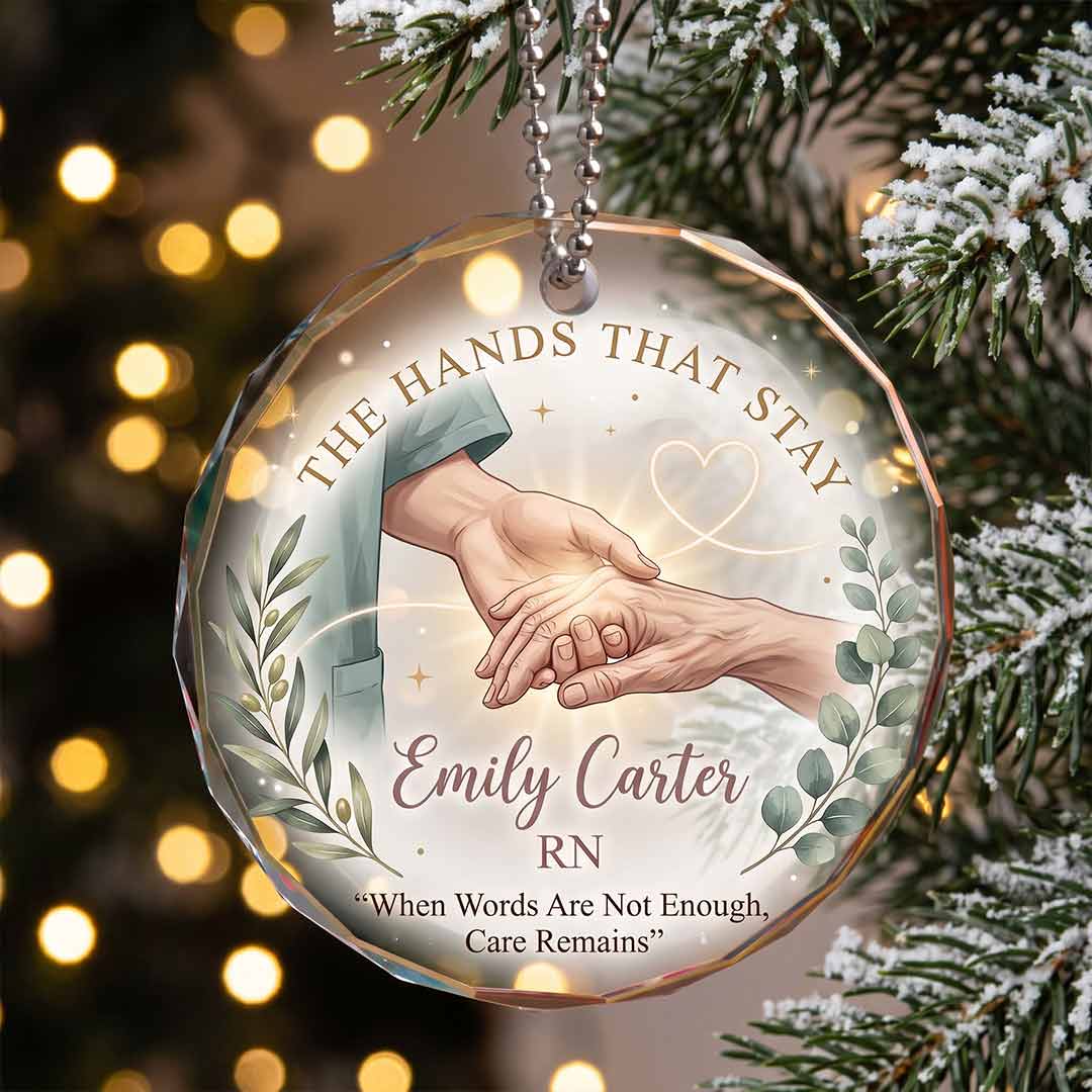 The Hands That Stay Nurse Keepsake Personalized Custom Name Nurse Round Glass Christmas Ornament for Retired Nurses