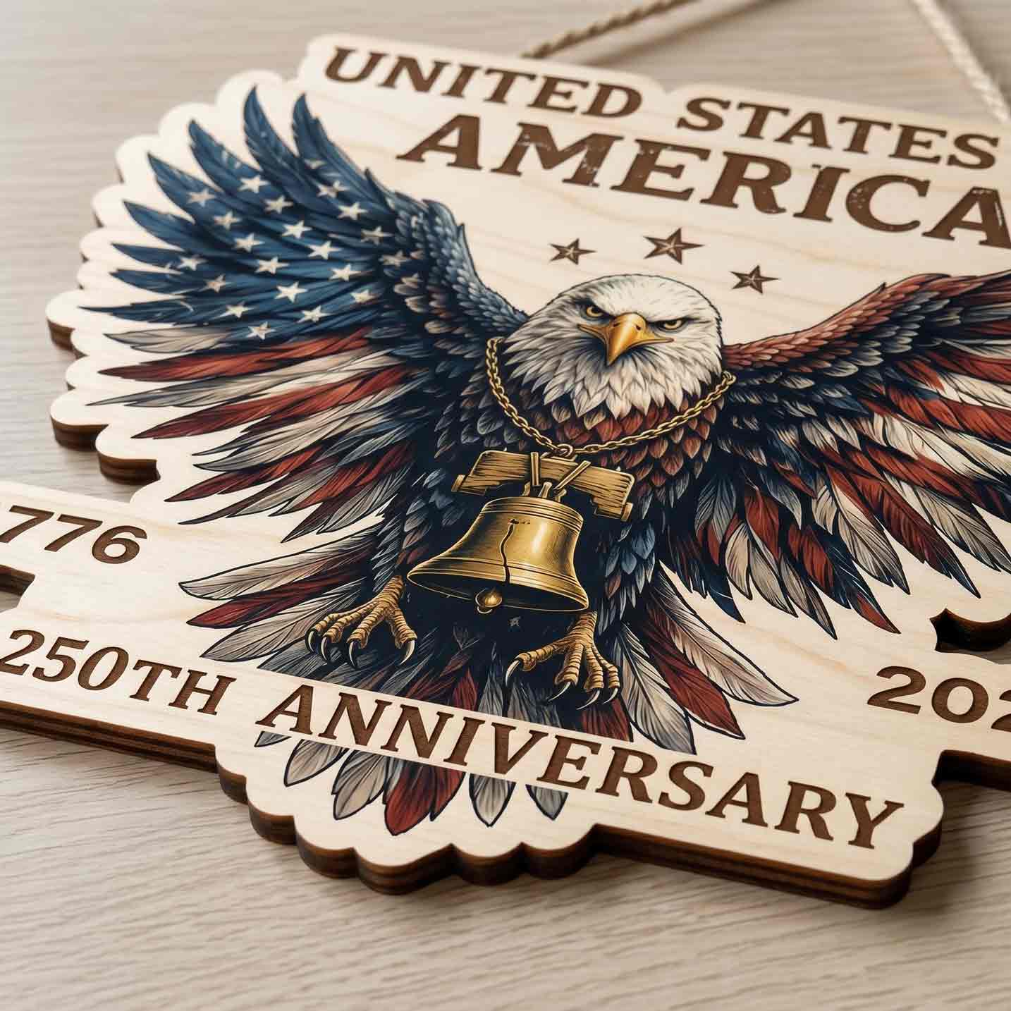 United States of America Bald Eagle 250th Anniversary 1776-2026 Patriotic Wooden Sign