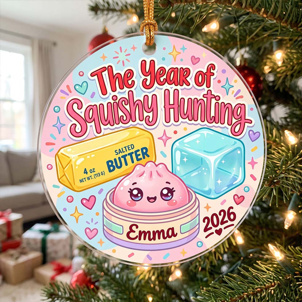 Pastel Squishy Hunting Butter Ice Cube Custom Name Date Acrylic Christmas Ornament Squishy