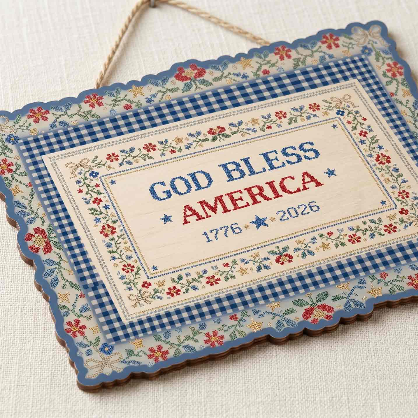 God Bless America Farmhouse Wooden Sign
