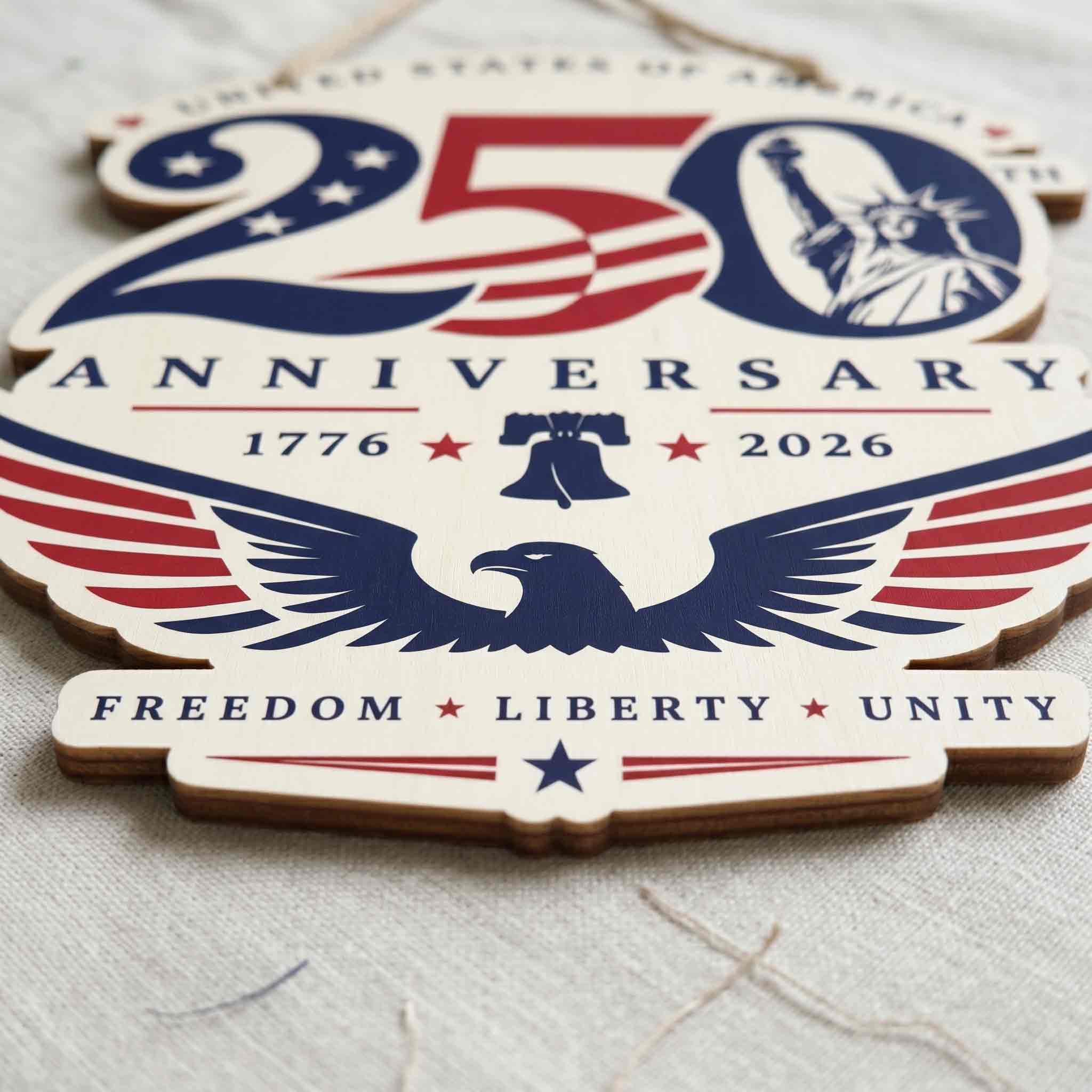 America 250th Anniversary Freedom Liberty Unity Wooden Sign