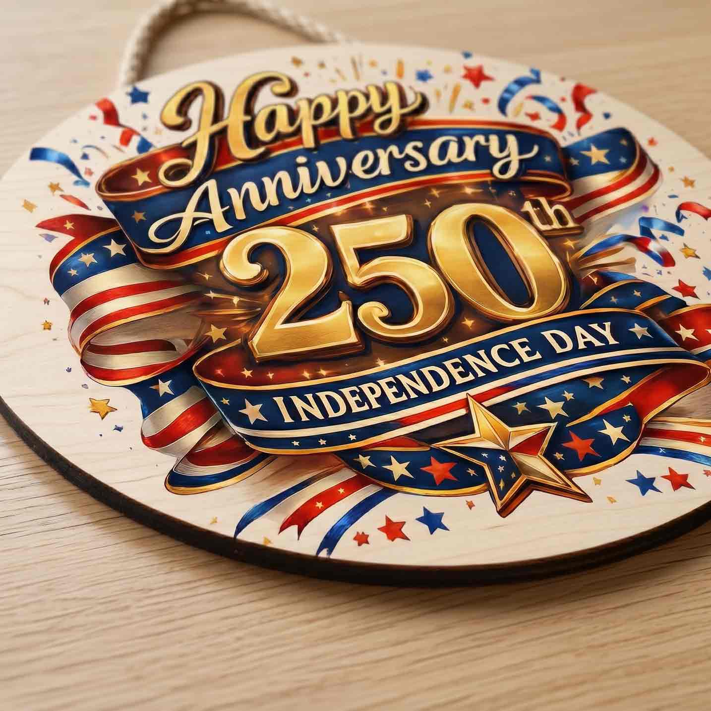 Happy 250th Anniversary Independence Day Wooden Sign Patriotic USA Decor
