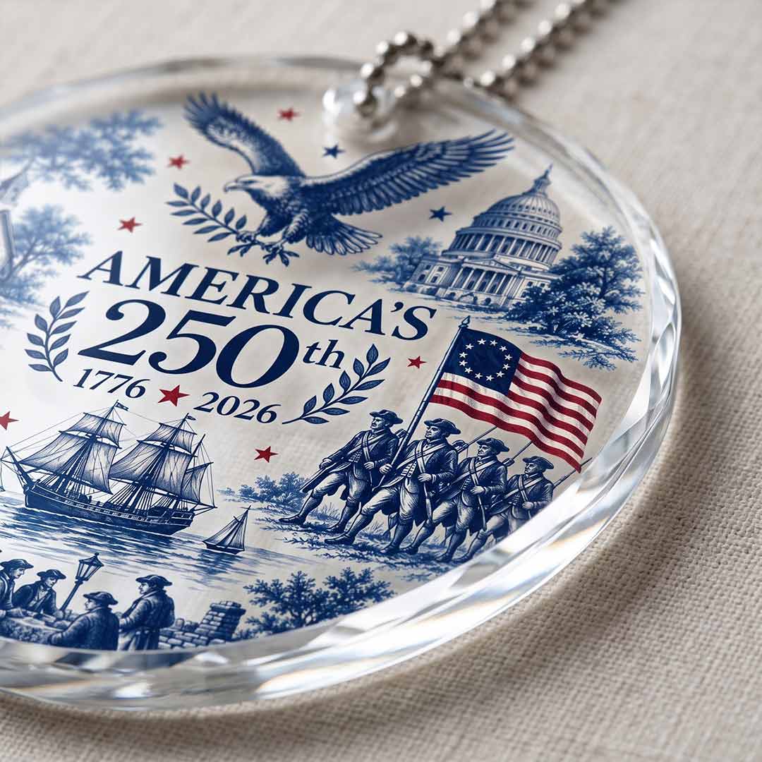 America's 250th Eagle Capitol Colonial Voyage Patriotic Keepsake Round Glass Christmas Ornament for American Families