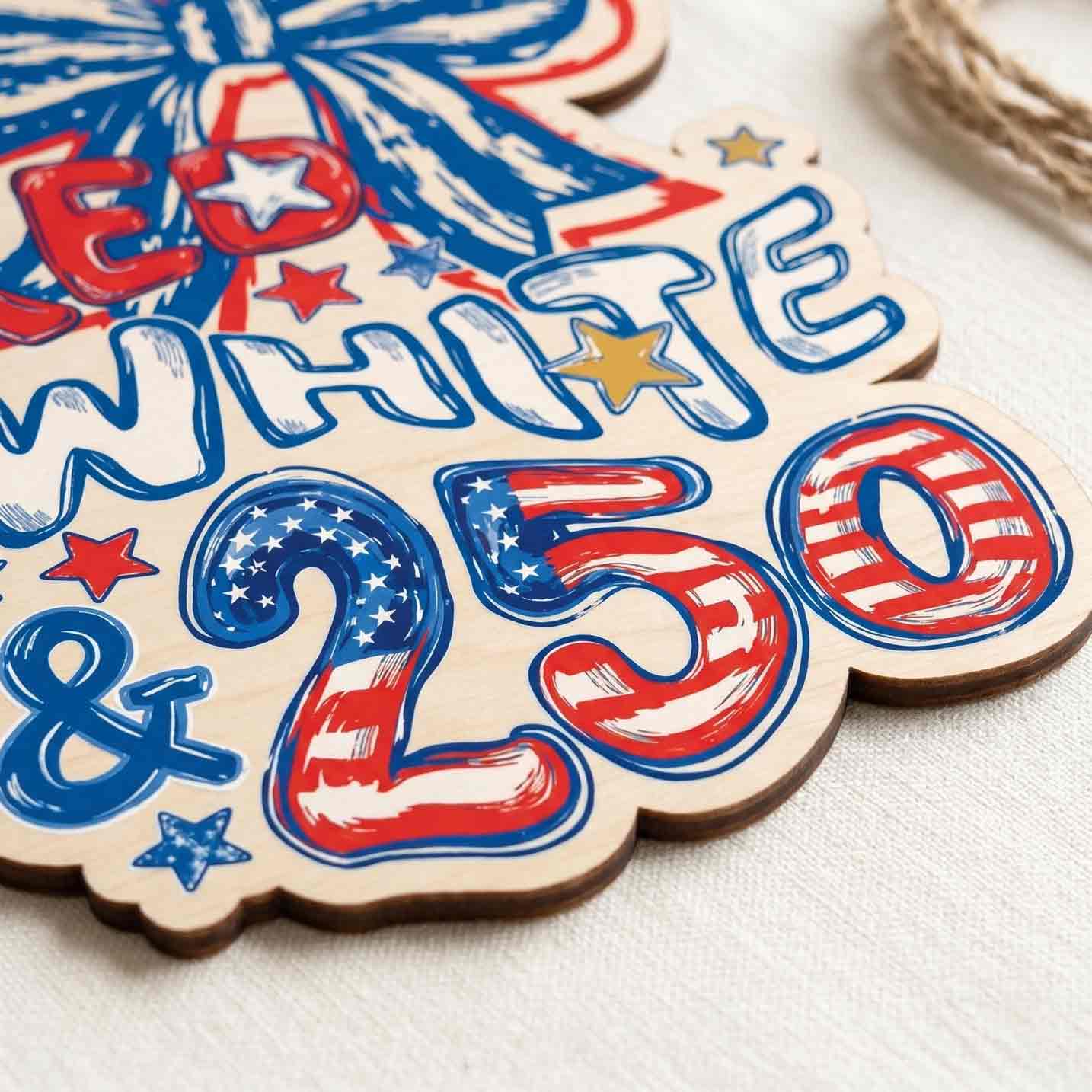 Red White and 250 Patriotic Wooden Sign America 250 Decor