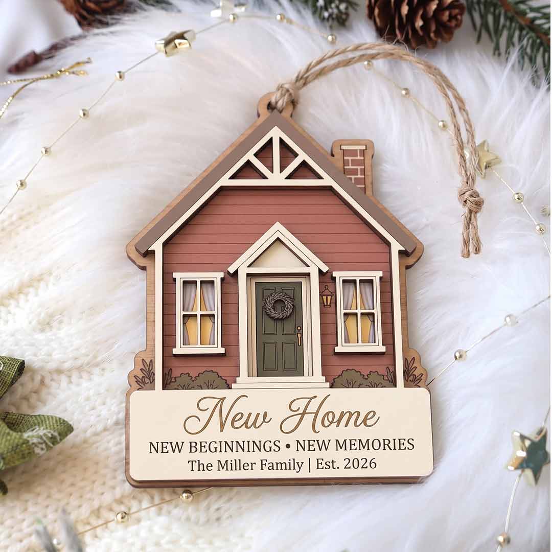 First Christmas in Our New Home Personalized New Home Custom Name Date Address Wooden Christmas Ornament