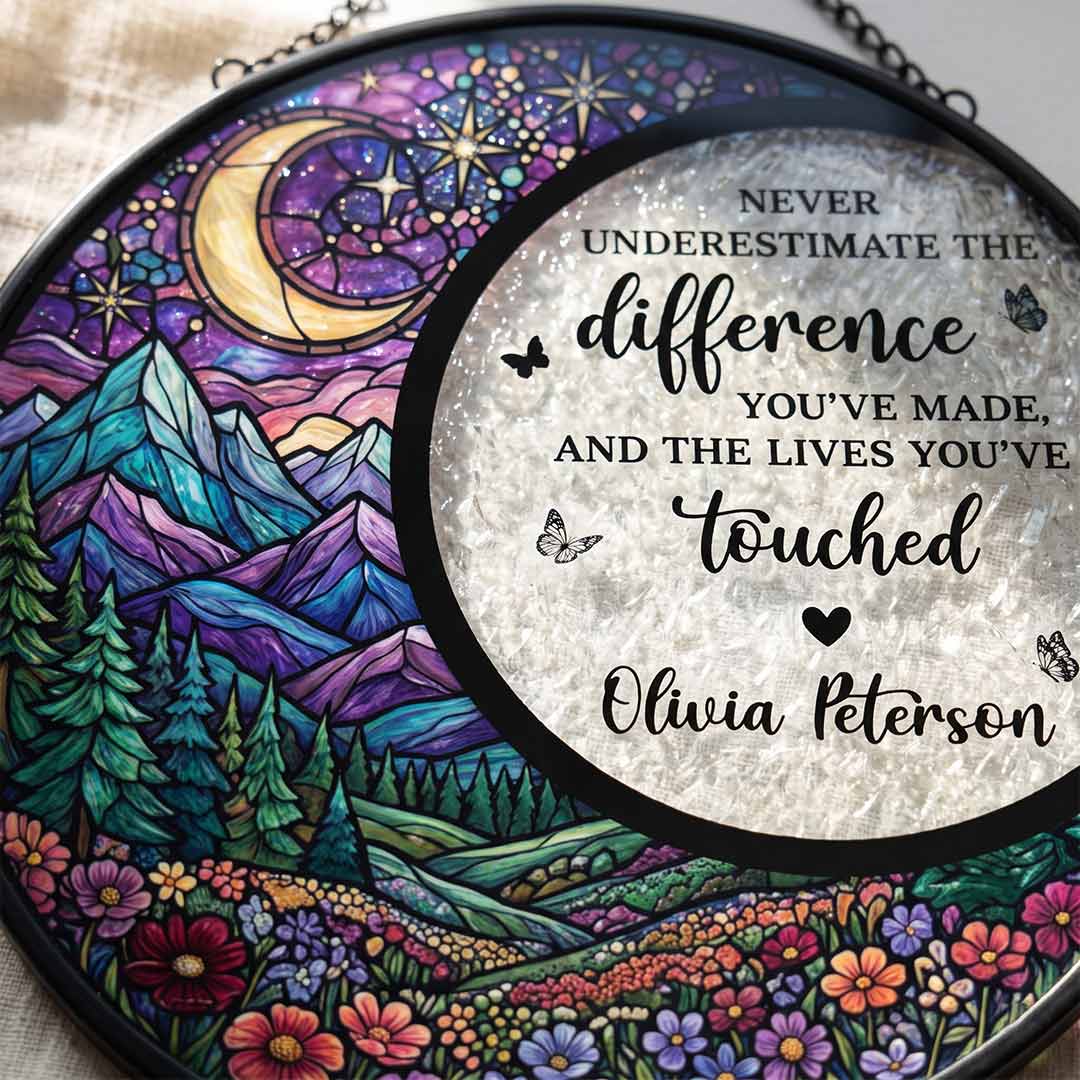 The Difference You've Made And The Lives You've Touched Personalized Custom Name Retirement Stained Glass Suncatcher Ornament for Retirement Gift