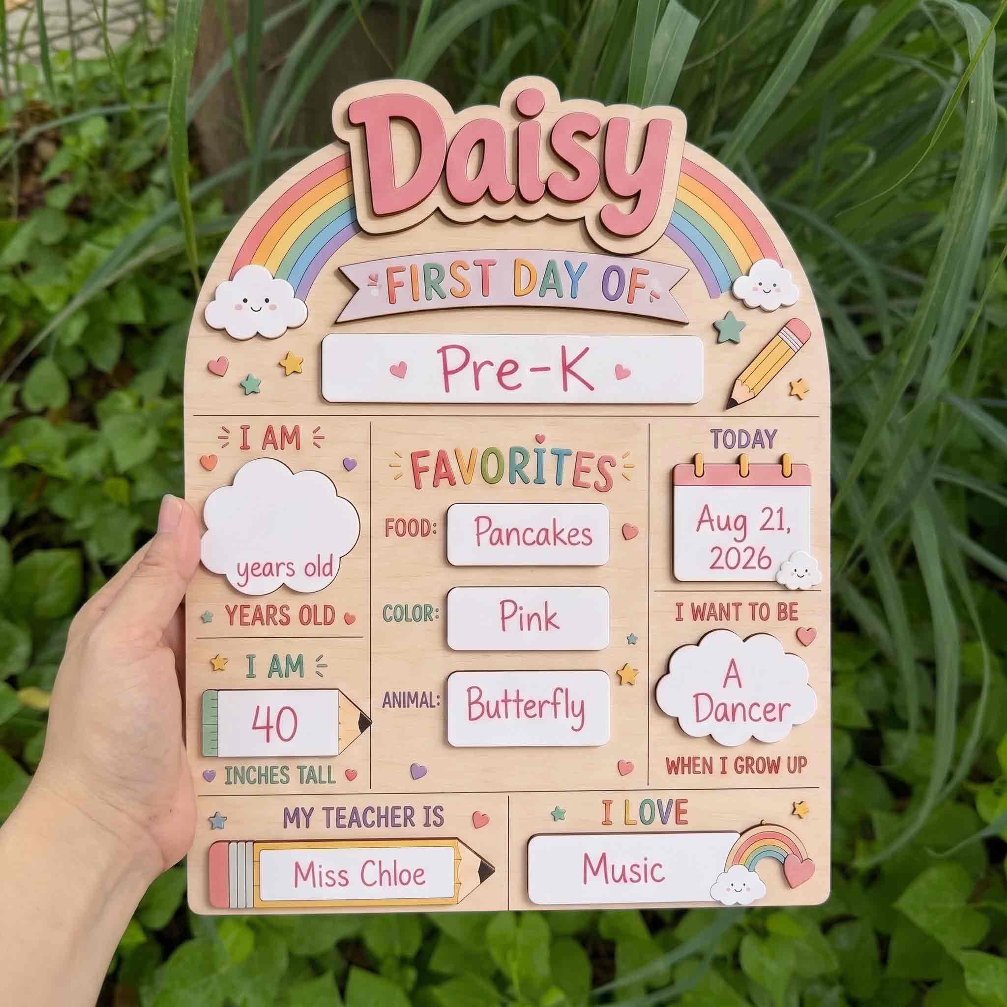 Personalized Cute Rainbow School First & Last Day School Sign, Reusable Dry Erase Board, Back to School Sign