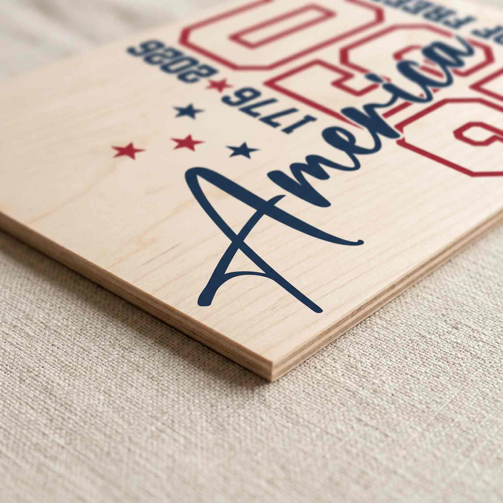 America 250 Years of Freedom 1776-2026 Modern Typography Patriotic Wooden Sign