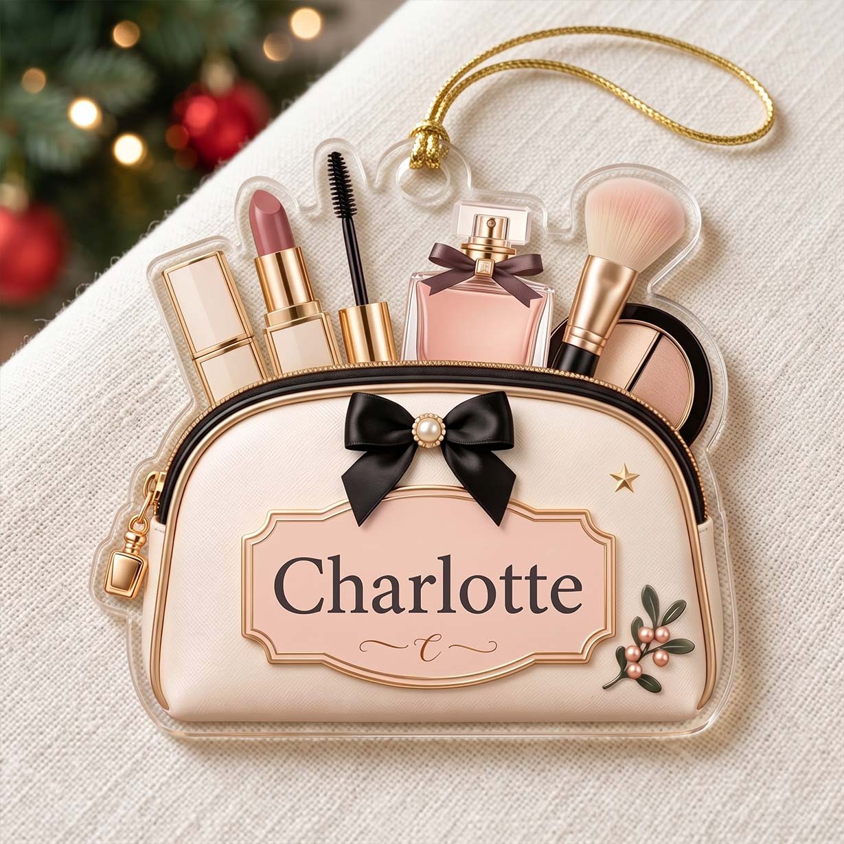 Cream Makeup Bag Lipstick Perfume Custom Name Acrylic Christmas Ornament Beauty Artist