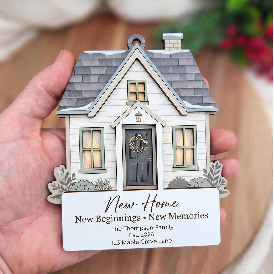 First Christmas In Our New Home Personalized  Custom Family Name Date Address New Home Gift Wooden Christmas Ornament