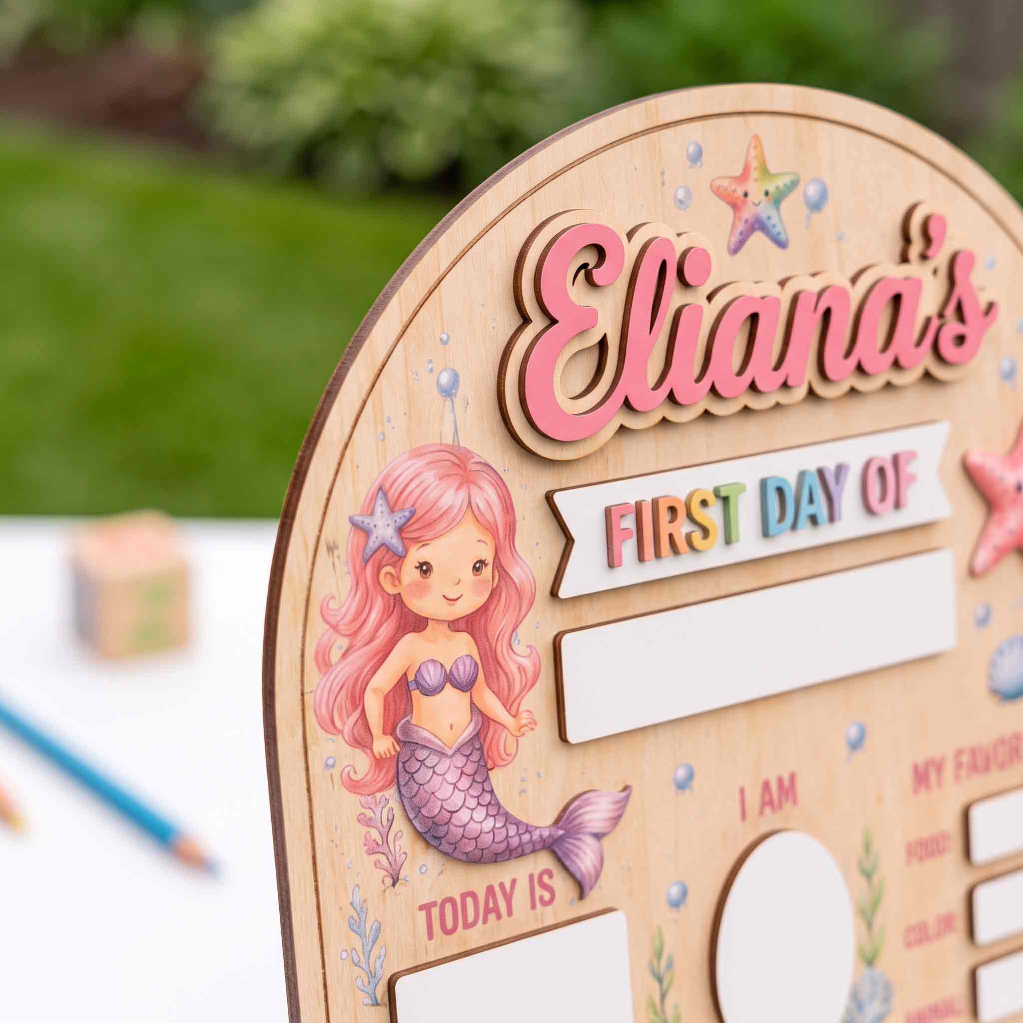 Personalized Mermaid Ocean Style First & Last Day School Sign, Reusable Dry Erase Board, Back to School Sign