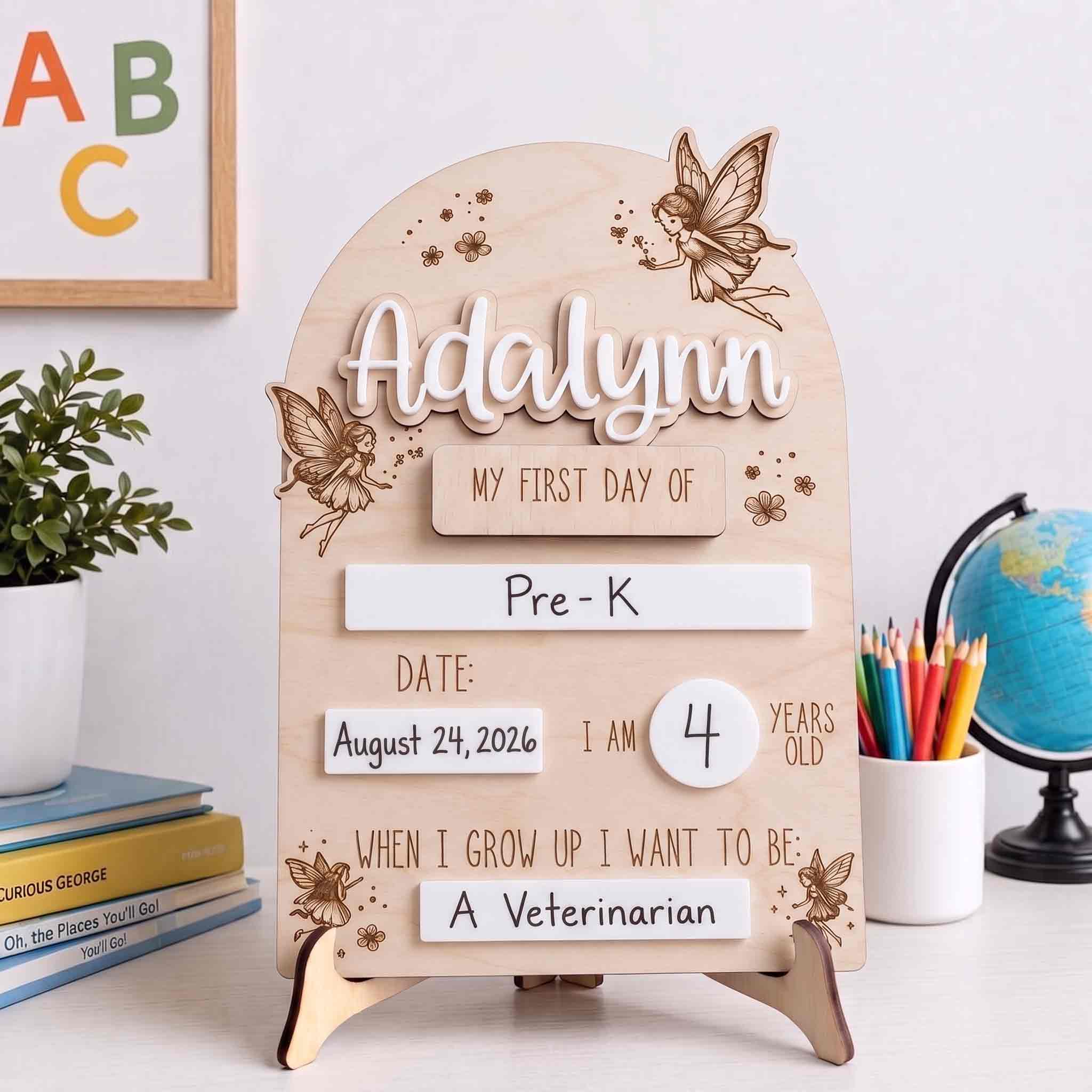Personalized Fairy First & Last Day School Board, Reusable Dry Erase Board, Back to School Sign