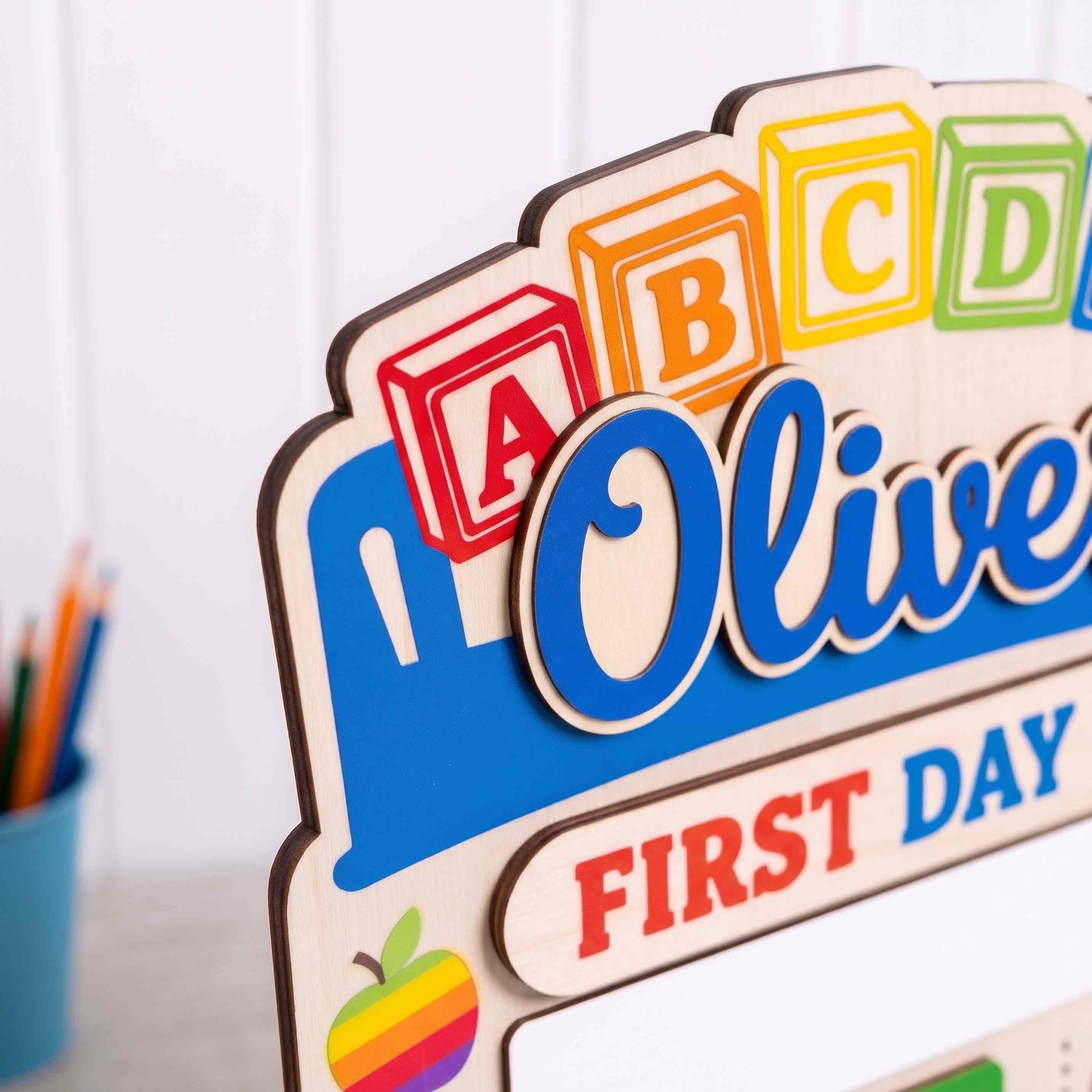 Personalized ABC Blocks First Day School Board, Reusable Dry Erase Board, Back to School Sign
