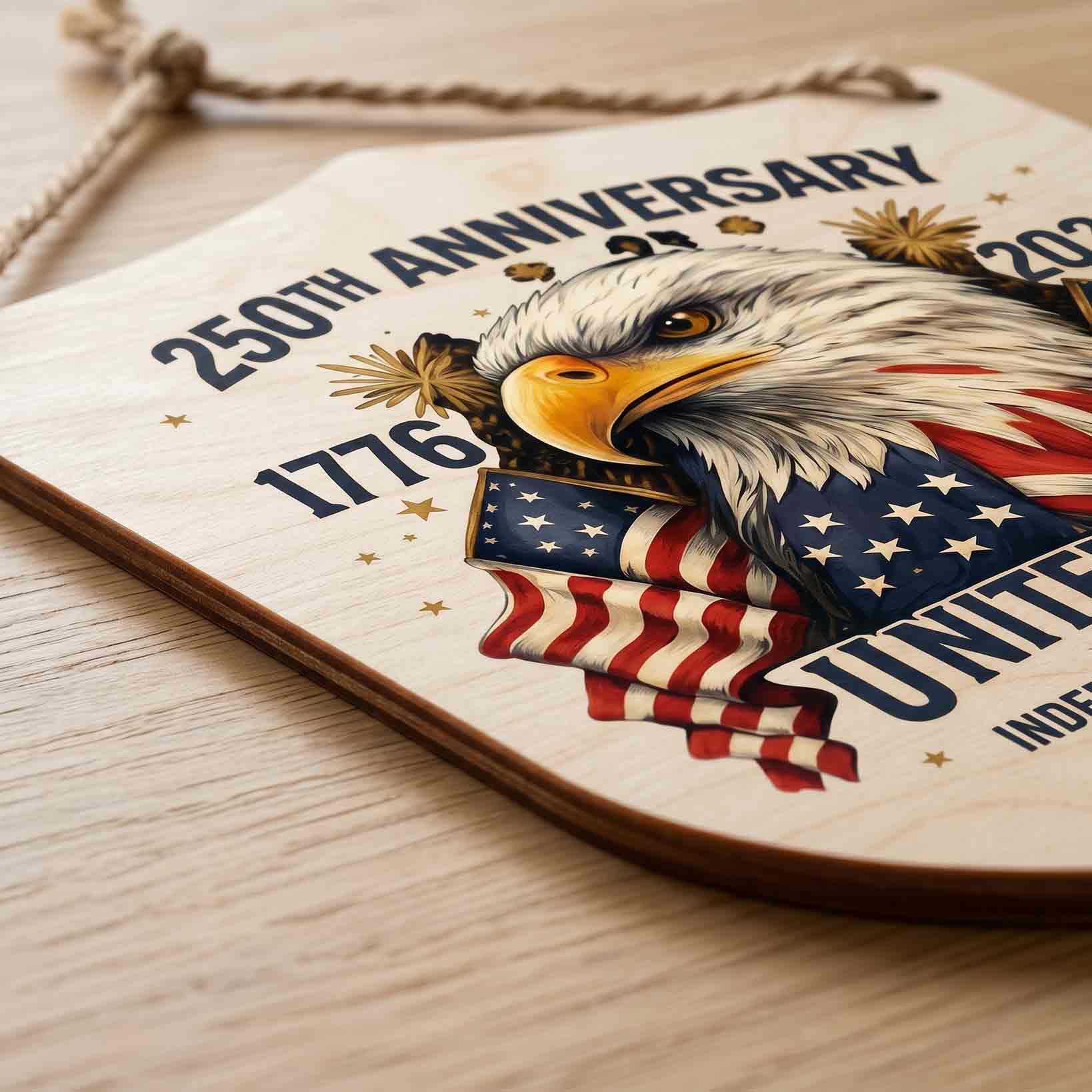 United States 250th Anniversary Wooden Hanging Sign Eagle Patriotic Decor 1776-2026