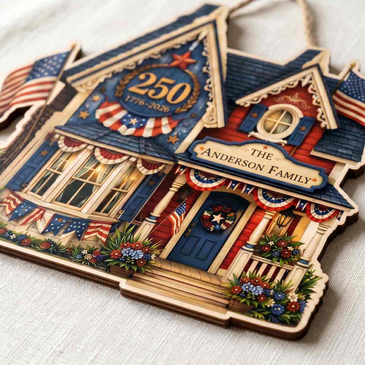 Personalized America 250 Family House Wooden Hanging Sign