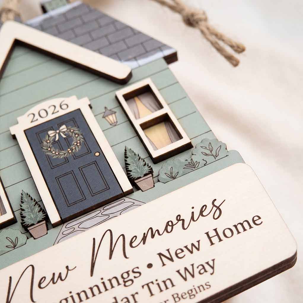 New Home House Wreath Personalized New Home Custom Address Wooden Christmas Ornament