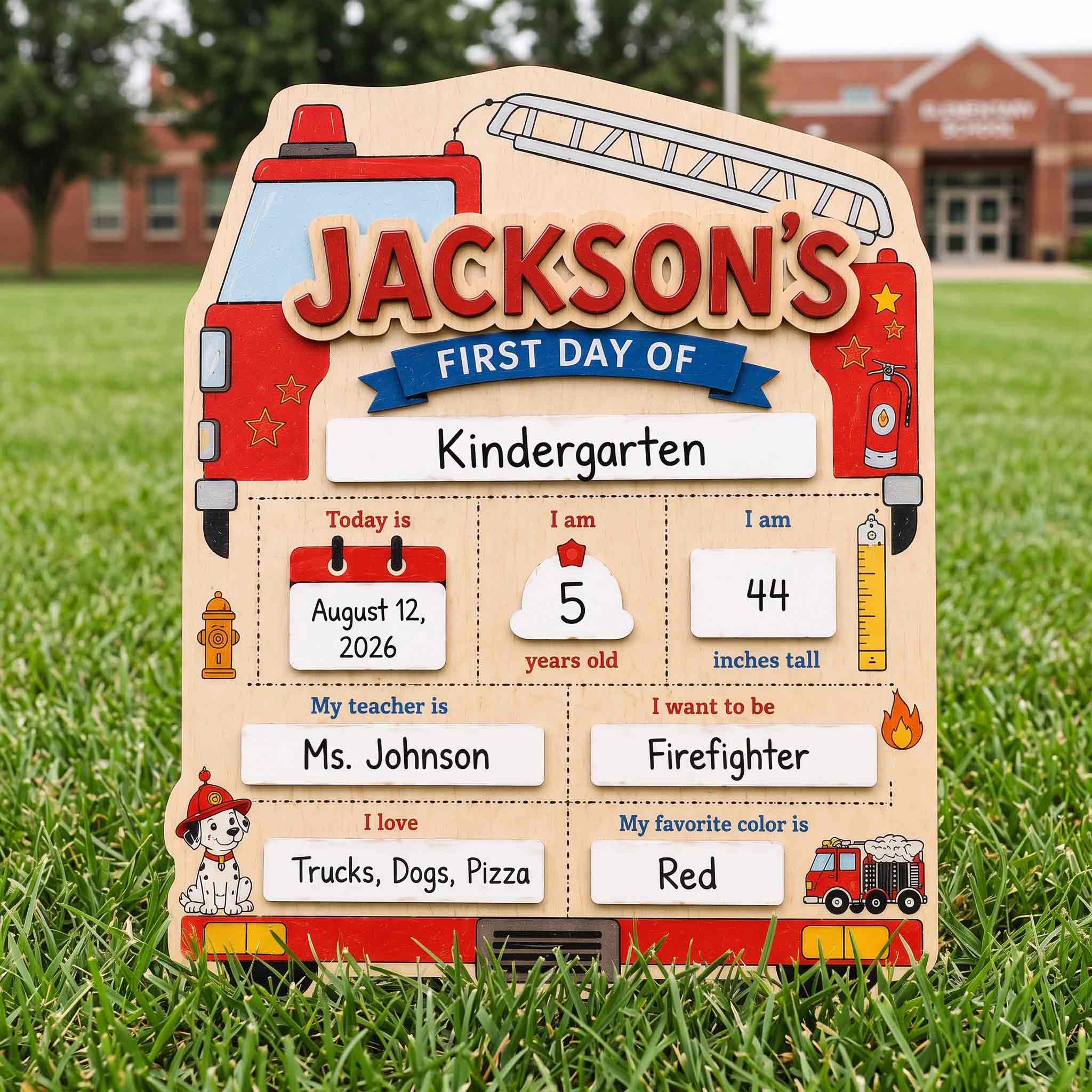 Personalized Firefighter Vehicle Theme First & Last Day School Sign, Reusable Dry Erase Board, Back to School Sign