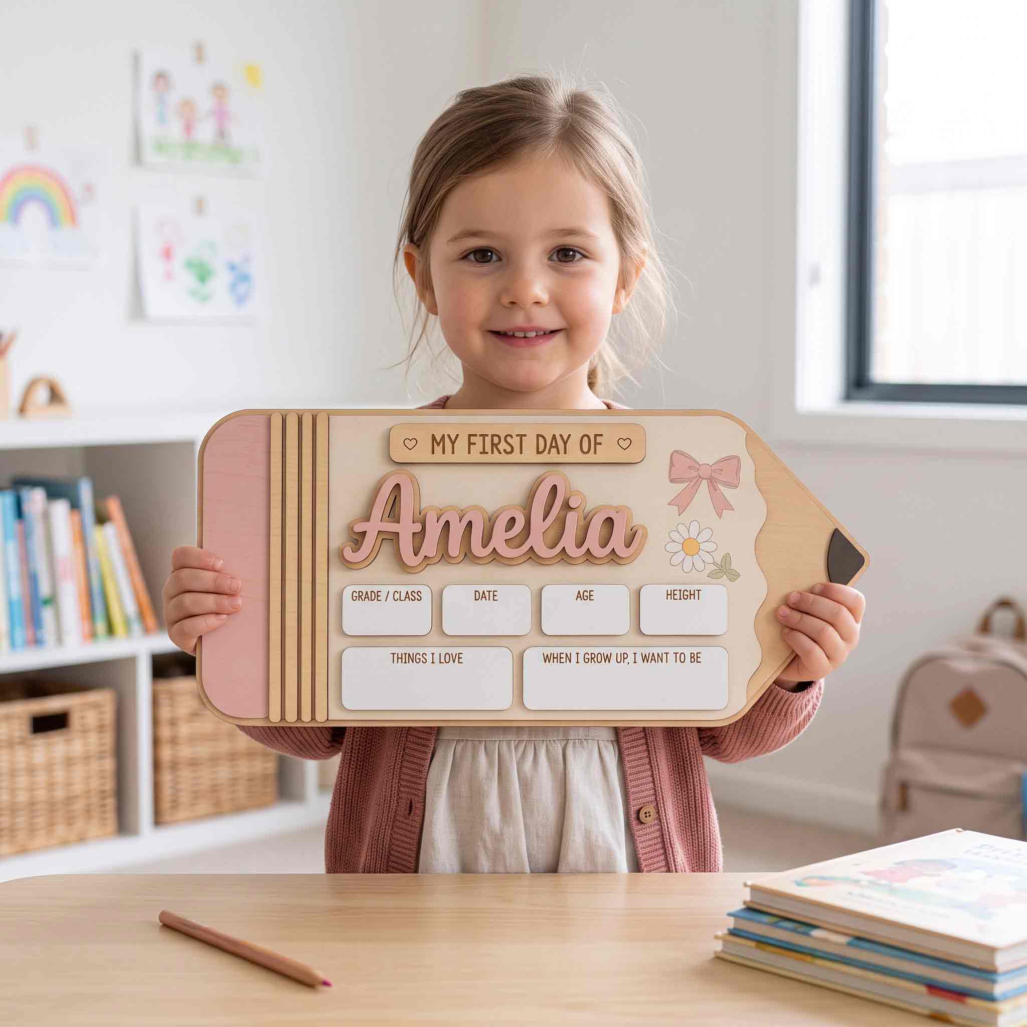 Personalized School Pencil Shape First & Last Day School Sign, Reusable Dry Erase Board, Back to School Sign