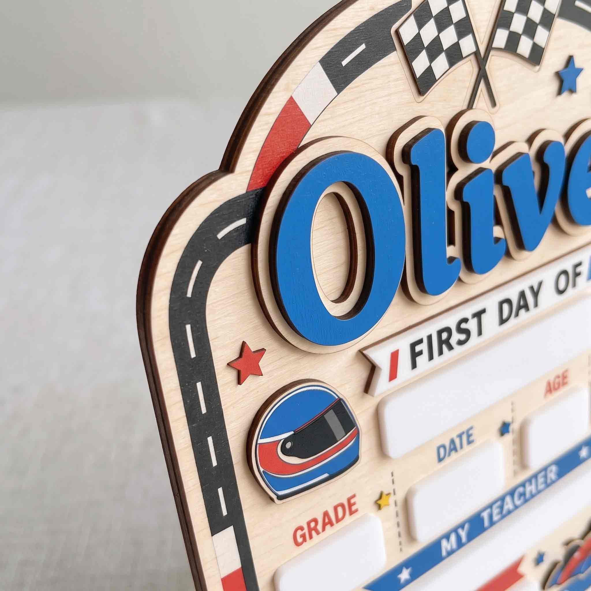 Personalized Race Track Adventure First & Last Day School Sign, Reusable Dry Erase Board, Back to School Sign