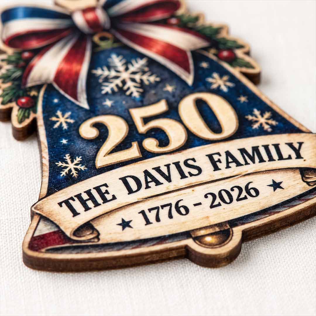 America's 250th Patriotic Bell American Pride Keepsake Personalized Custom Name Patriotic 1-Layer Wooden Christmas Ornament for American Families