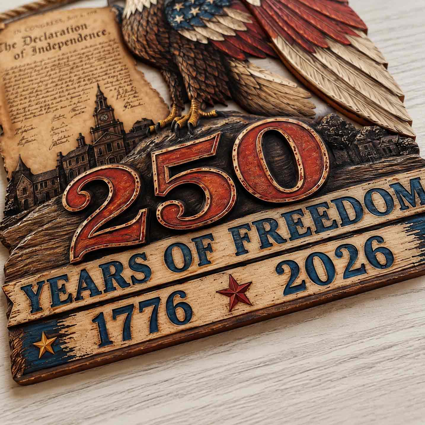 America 250 Wooden Sign Celebrating 250 Years of Freedom and Independence