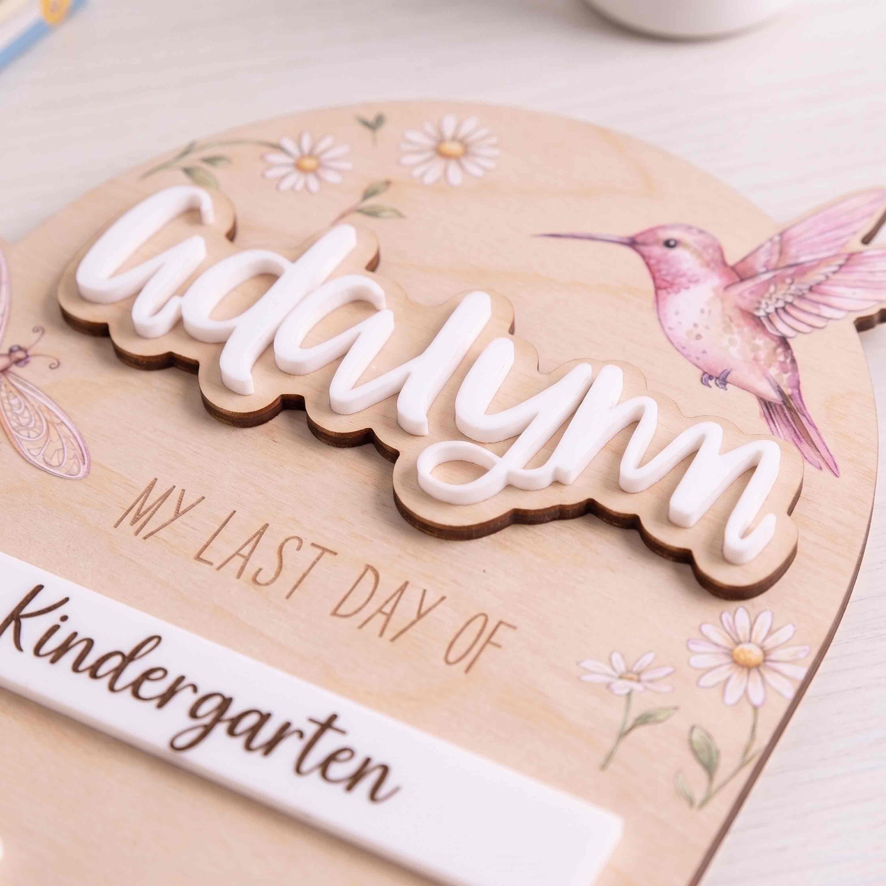 Personalized Hummingbird Garden First & Last Day School Sign, Reusable Dry Erase Board, Back to School Sign