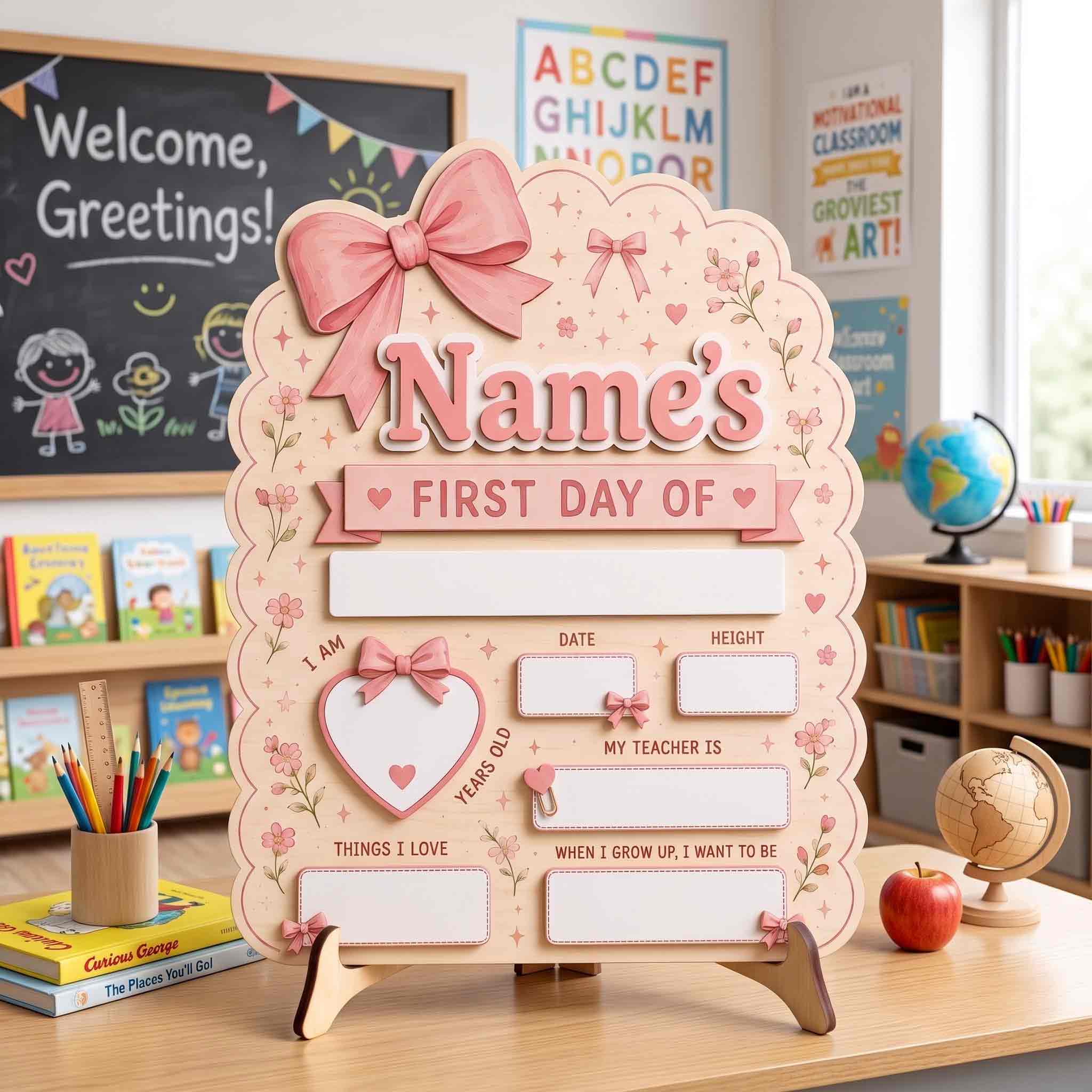 Personalized Delicate Floral Theme First & Last Day School Sign, Reusable Dry Erase Board, Back to School Sign