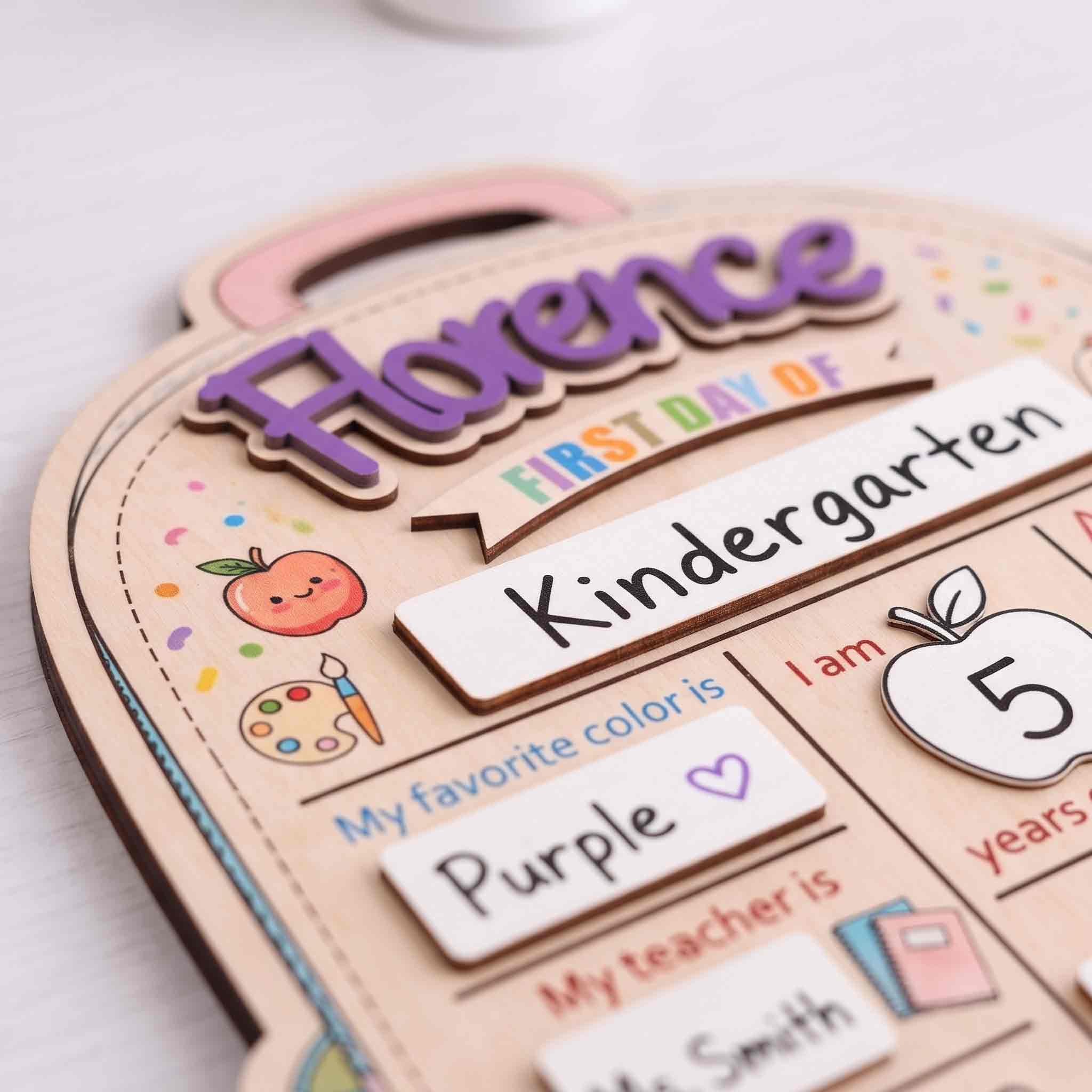 Personalized Purple Backpack First & Last Day School Sign, Reusable Dry Erase Board, Back to School Sign