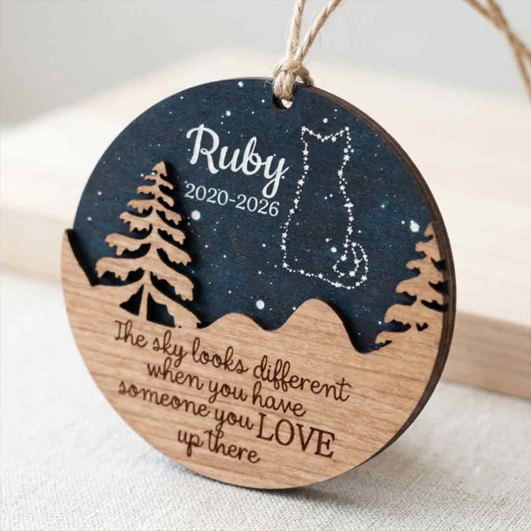 Pet Memorial Constellation Personalized Custom Name Date Pet 2-Layer Wooden Christmas Ornament Pet Loss Memorial Gift