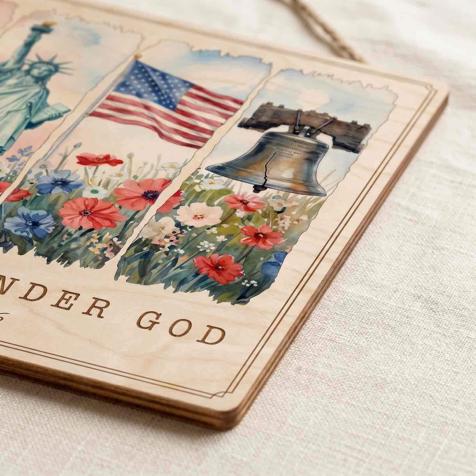 America 250 One Nation Under God Wooden Sign Patriotic Wall Decor
