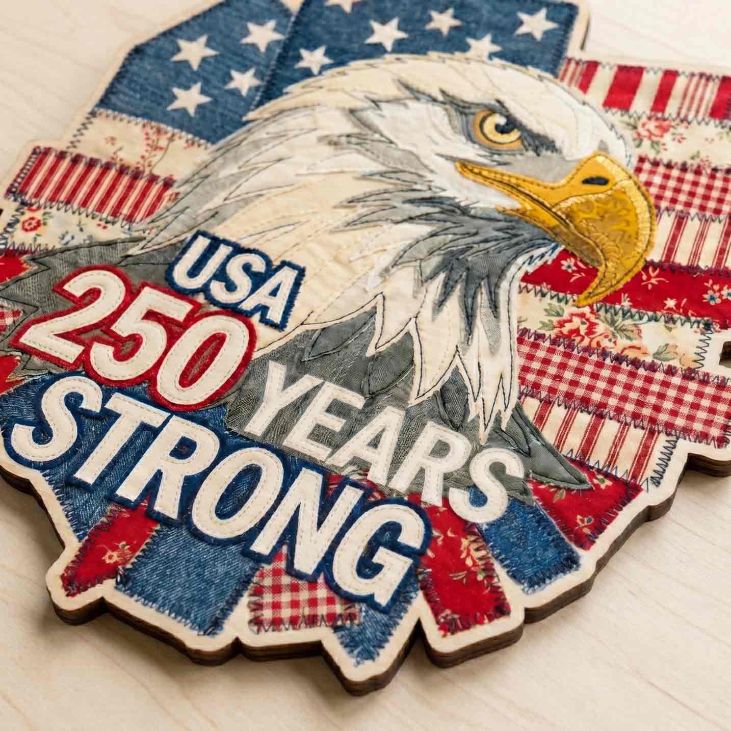 USA 250 Years Strong Bald Eagle Wooden Sign