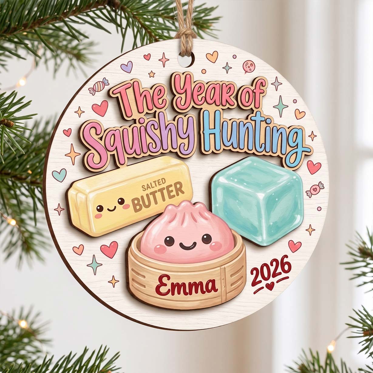 Classic Squishy Hunting Butter Ice Cube Custom Name Date Wooden Ornament Squishy