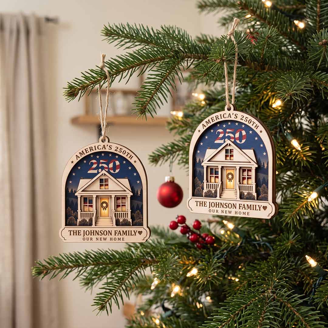 America's 250th Our New Home Personalized Custom Name New Home 2-Layer Wooden Christmas Ornament for First Christmas in Our New Home