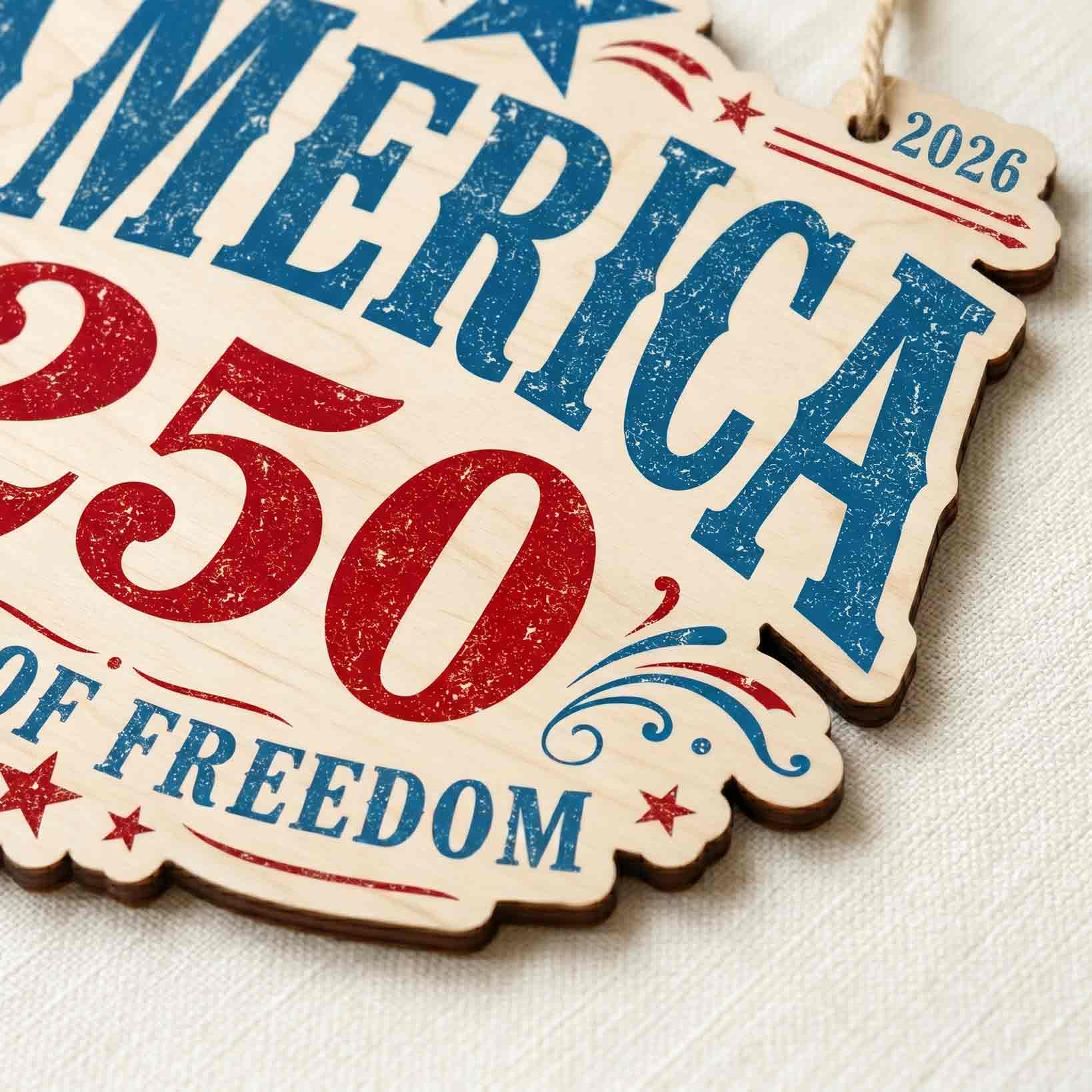 America 250 Years of Freedom 1776-2026 Patriotic Wooden Sign